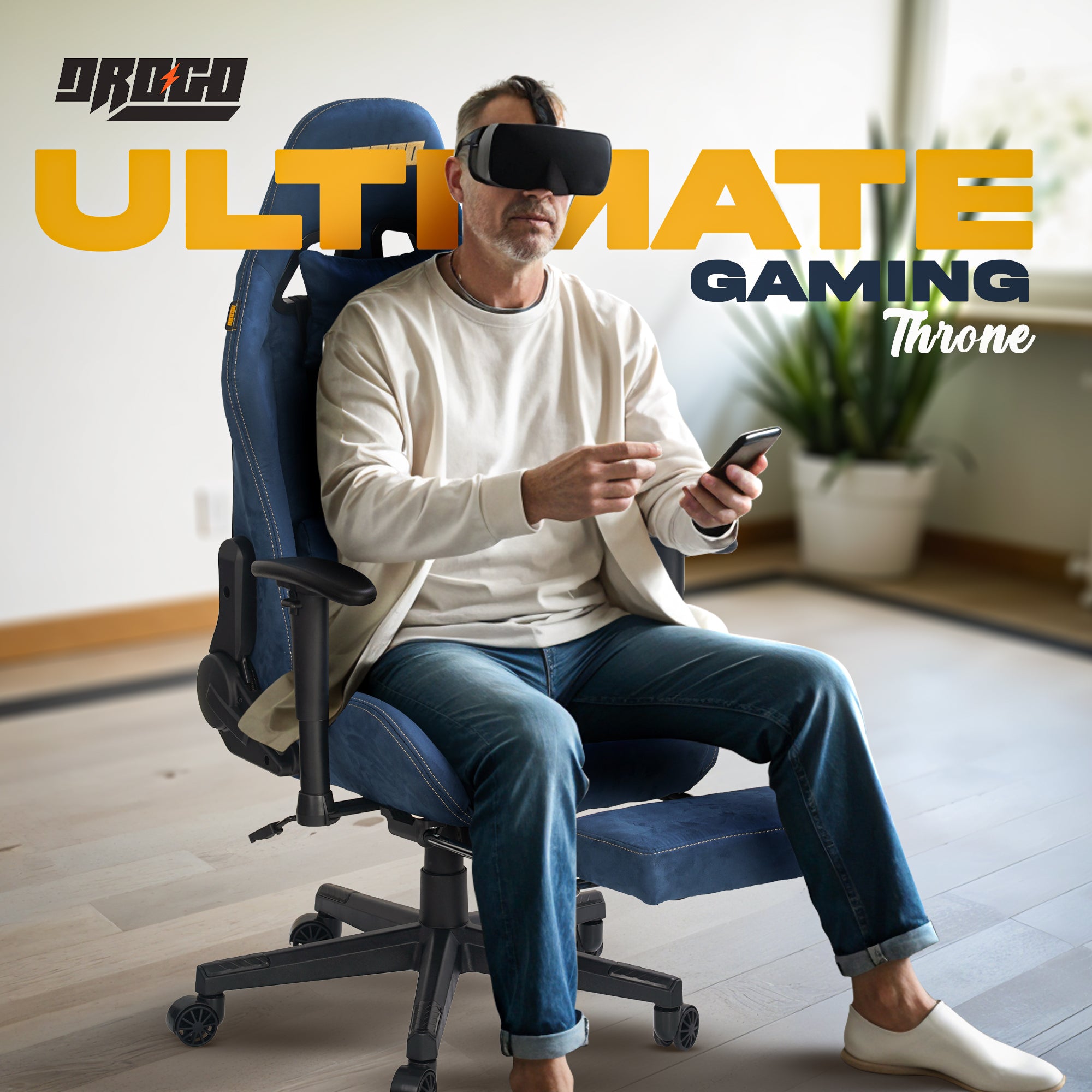 Drogo ProForm Suede Ergonomic Gaming Chair Adjustable Seat & Massager Lumbar Pillow