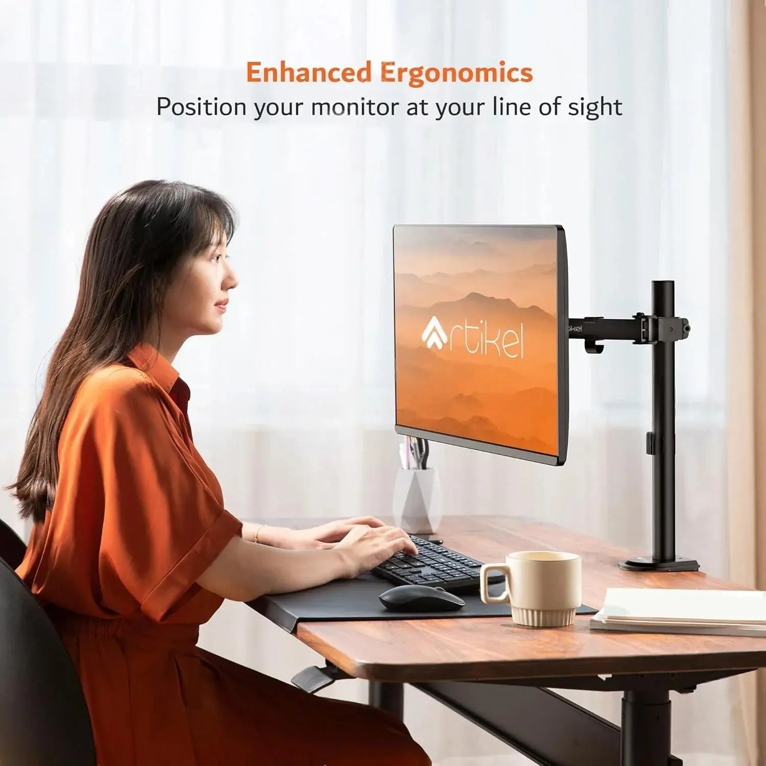 Drogo Artikel Single Monitor Desk Mount, Adjustable Heavy Duty Monitor Arm, VESA Mount with C Clamp & Grommet Mounting Base - 32 Inch (Black) Drogo Ergonomics