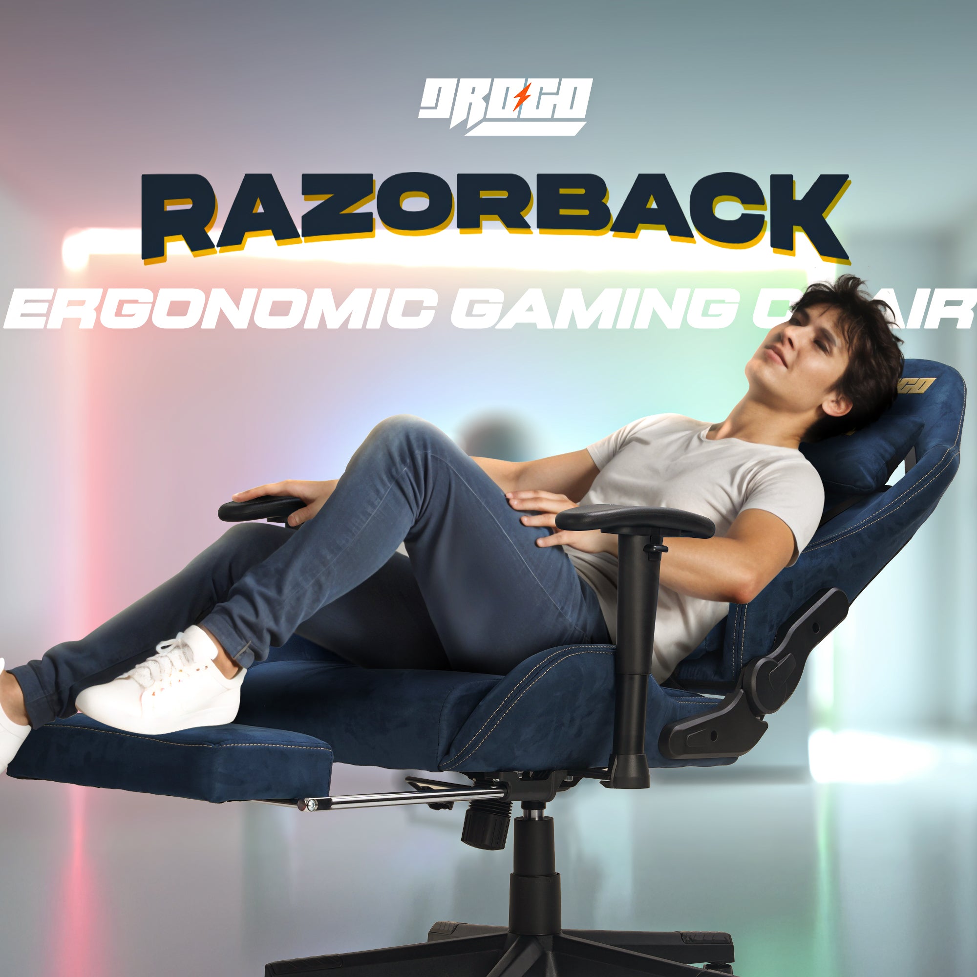 Drogo ProForm Suede Ergonomic Gaming Chair Adjustable Seat & Massager Lumbar Pillow