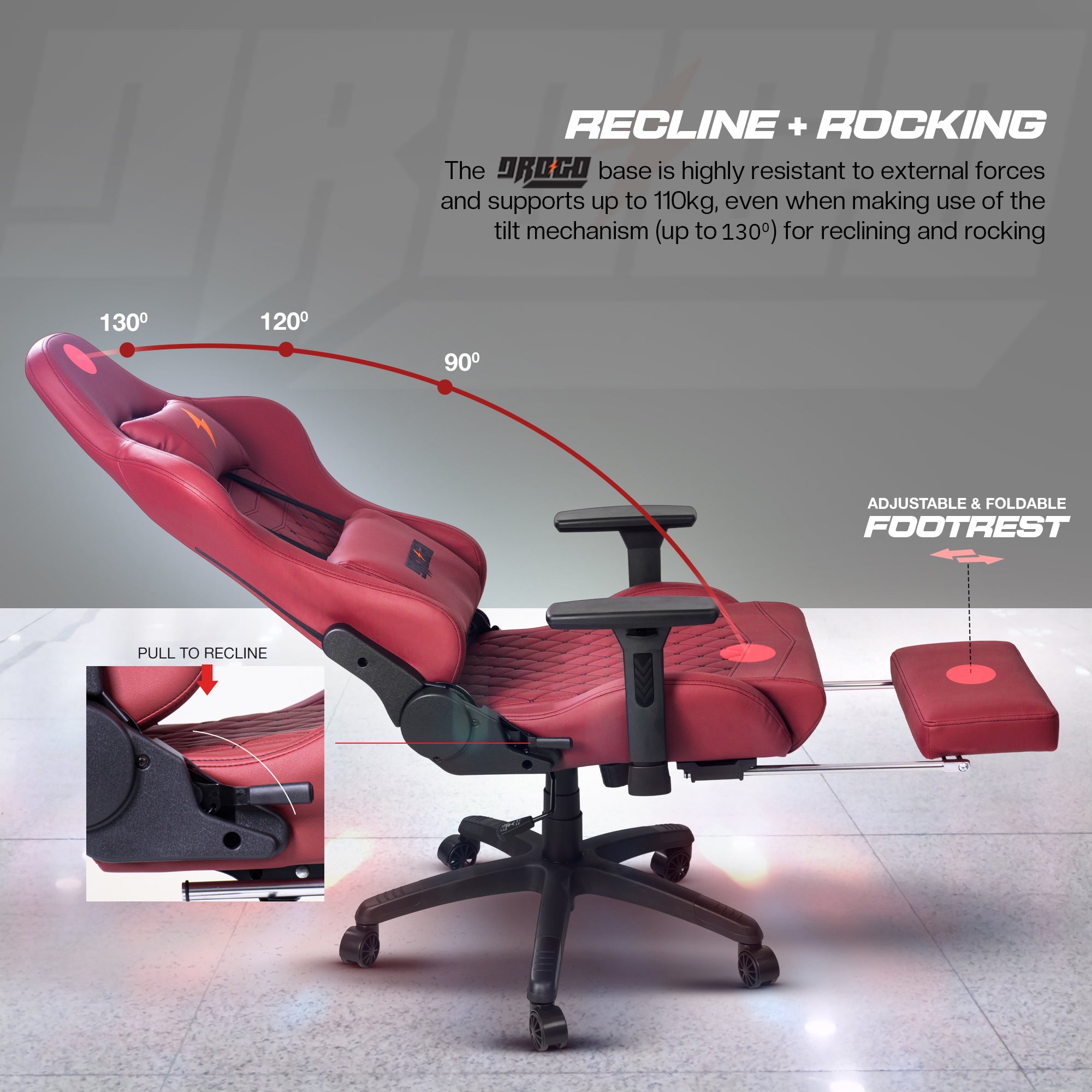 Drogo Emperor Pro Ergonomic Gaming Chair With Footrest, Adjustable Seat & 3D Arm Rest