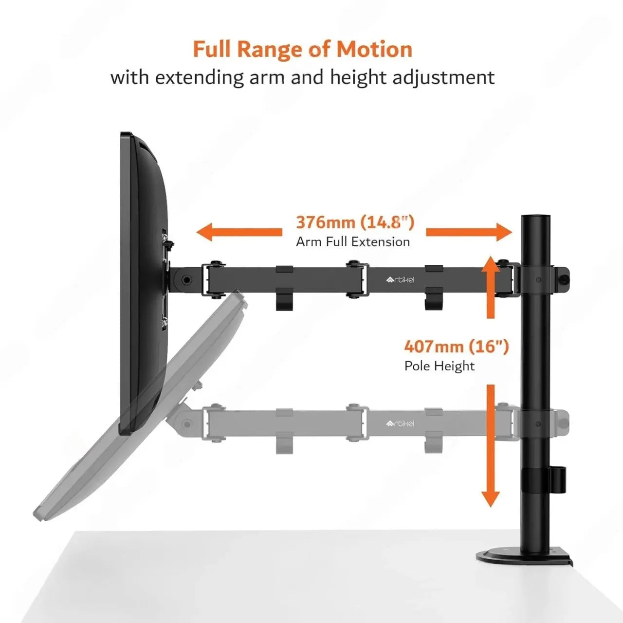 Drogo Artikel Single Monitor Desk Mount, Adjustable Heavy Duty Monitor Arm, VESA Mount with C Clamp & Grommet Mounting Base - 32 Inch (Black) Drogo Ergonomics