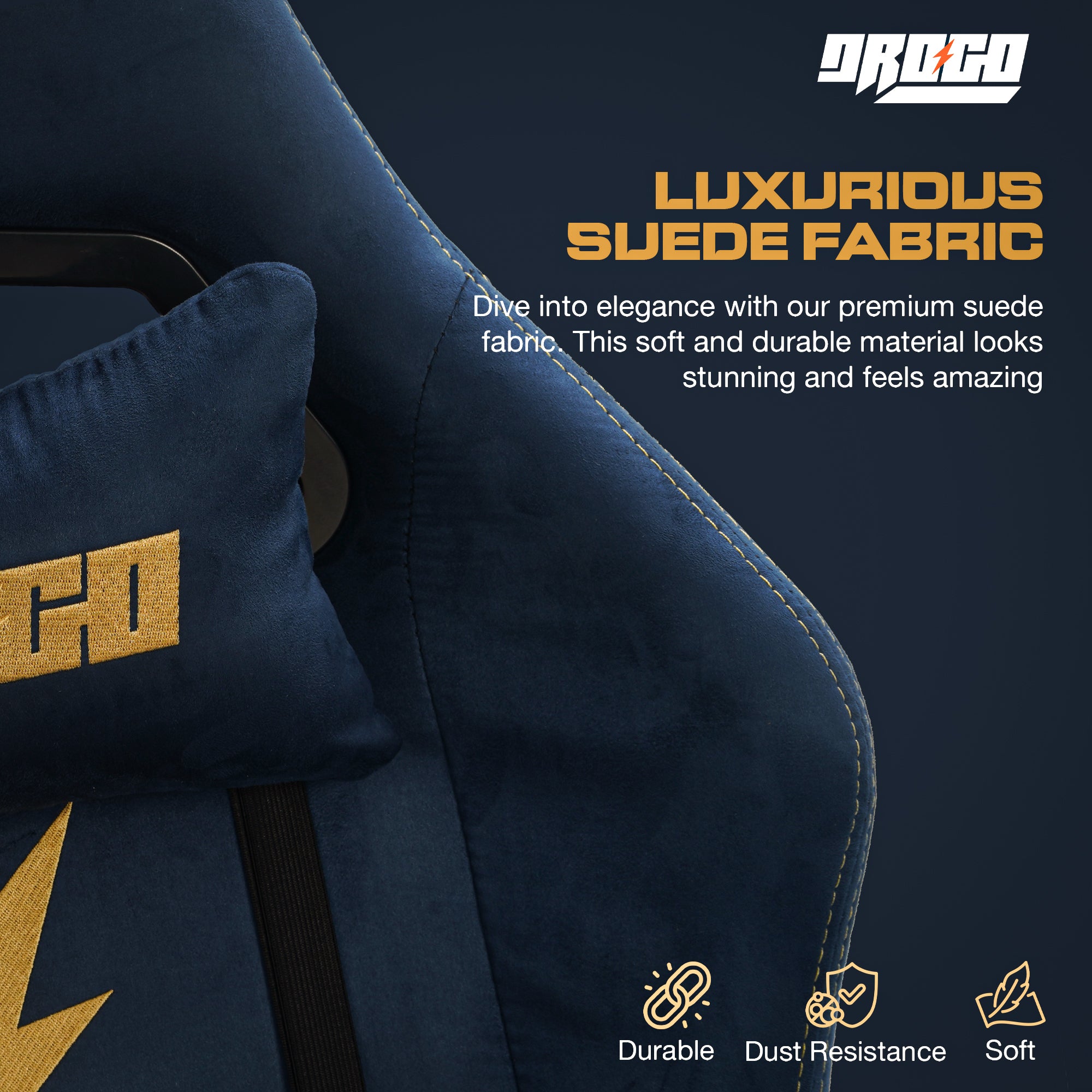 Drogo ProForm Suede Ergonomic Gaming Chair Adjustable Seat & Massager Lumbar Pillow