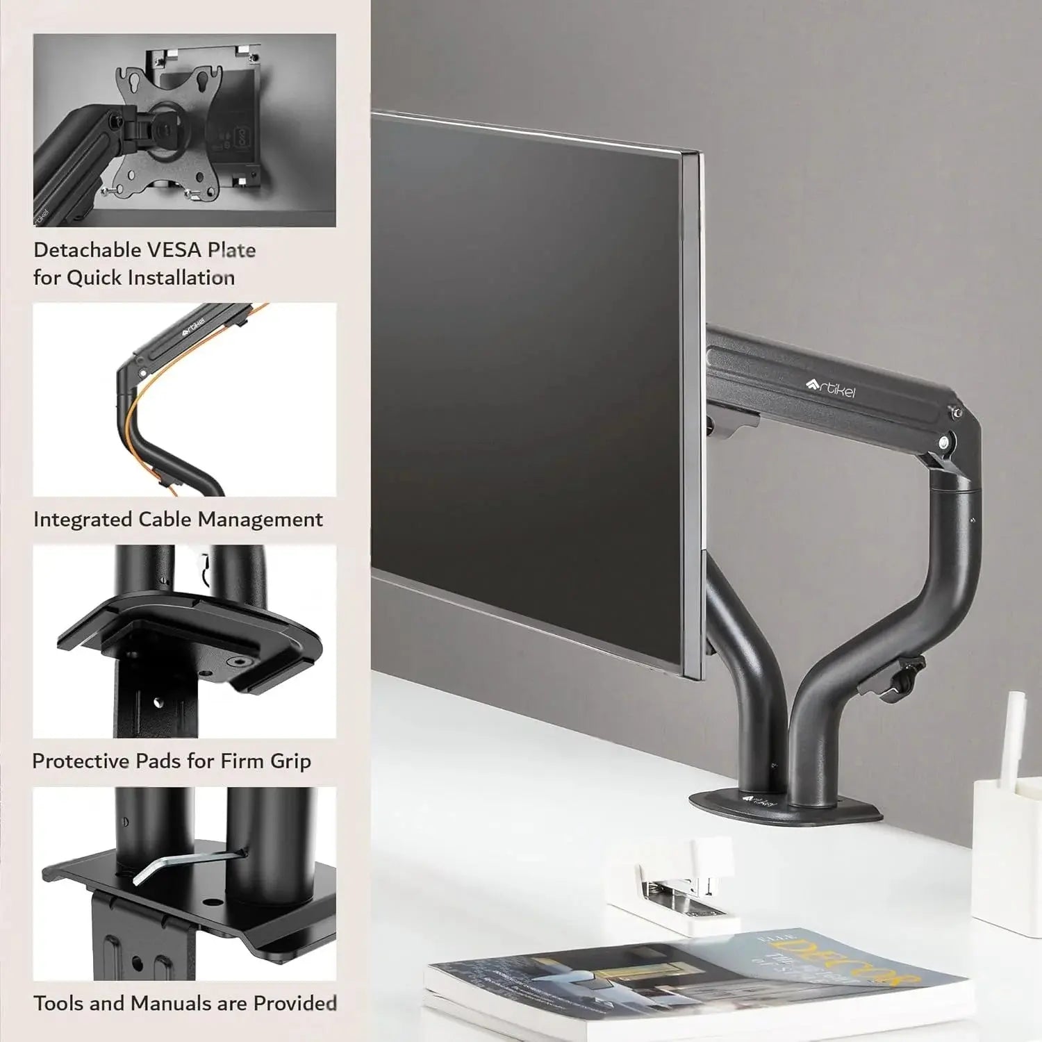 Drogo Artikel Monitor Desk Mount, Adjustable Spring Assisted Monitor Arm, VESA Mount with C Clamp & Grommet Mounting Base - 27 Inch (Black) Drogo Ergonomics