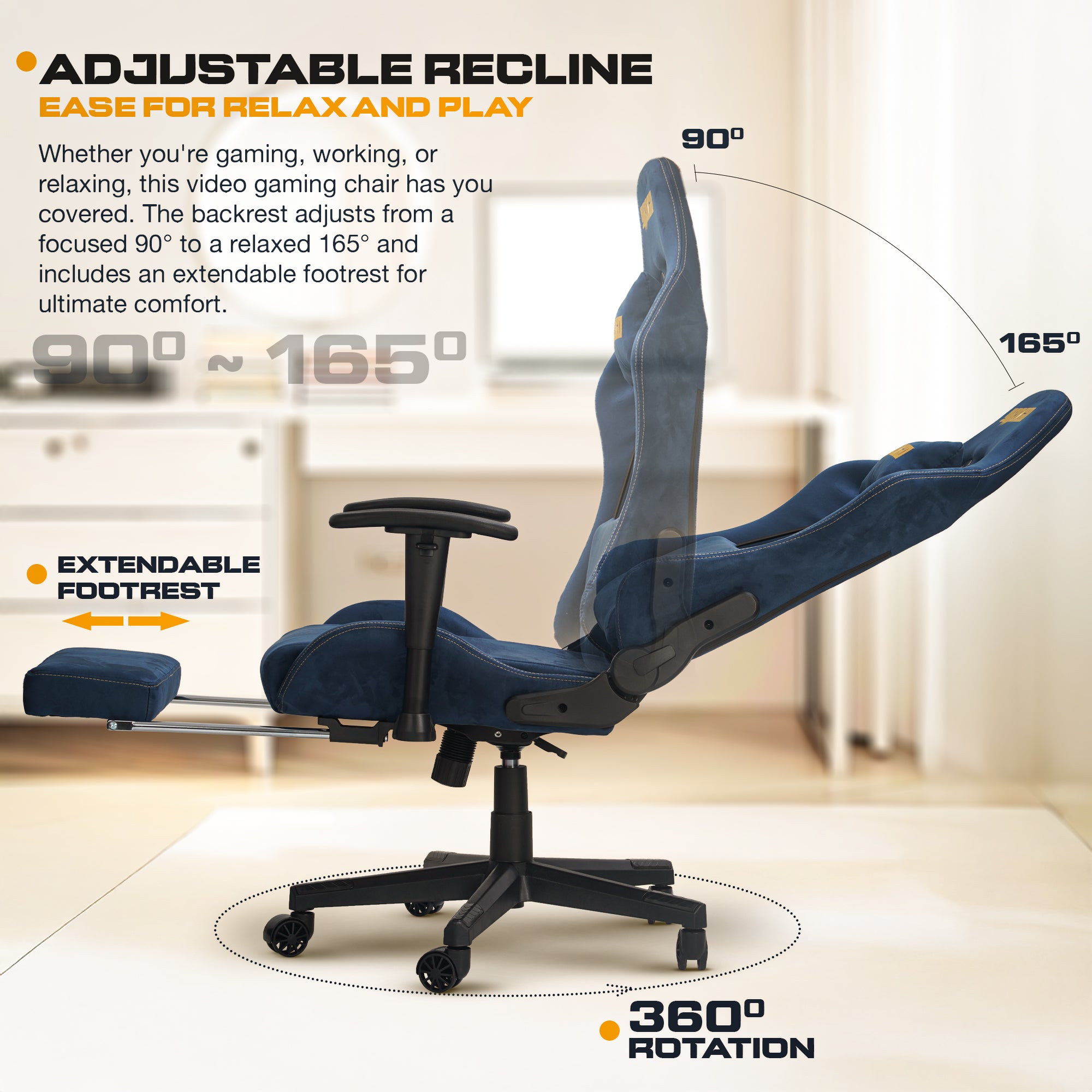Drogo ProForm Suede Ergonomic Gaming Chair Adjustable Seat & Massager Lumbar Pillow