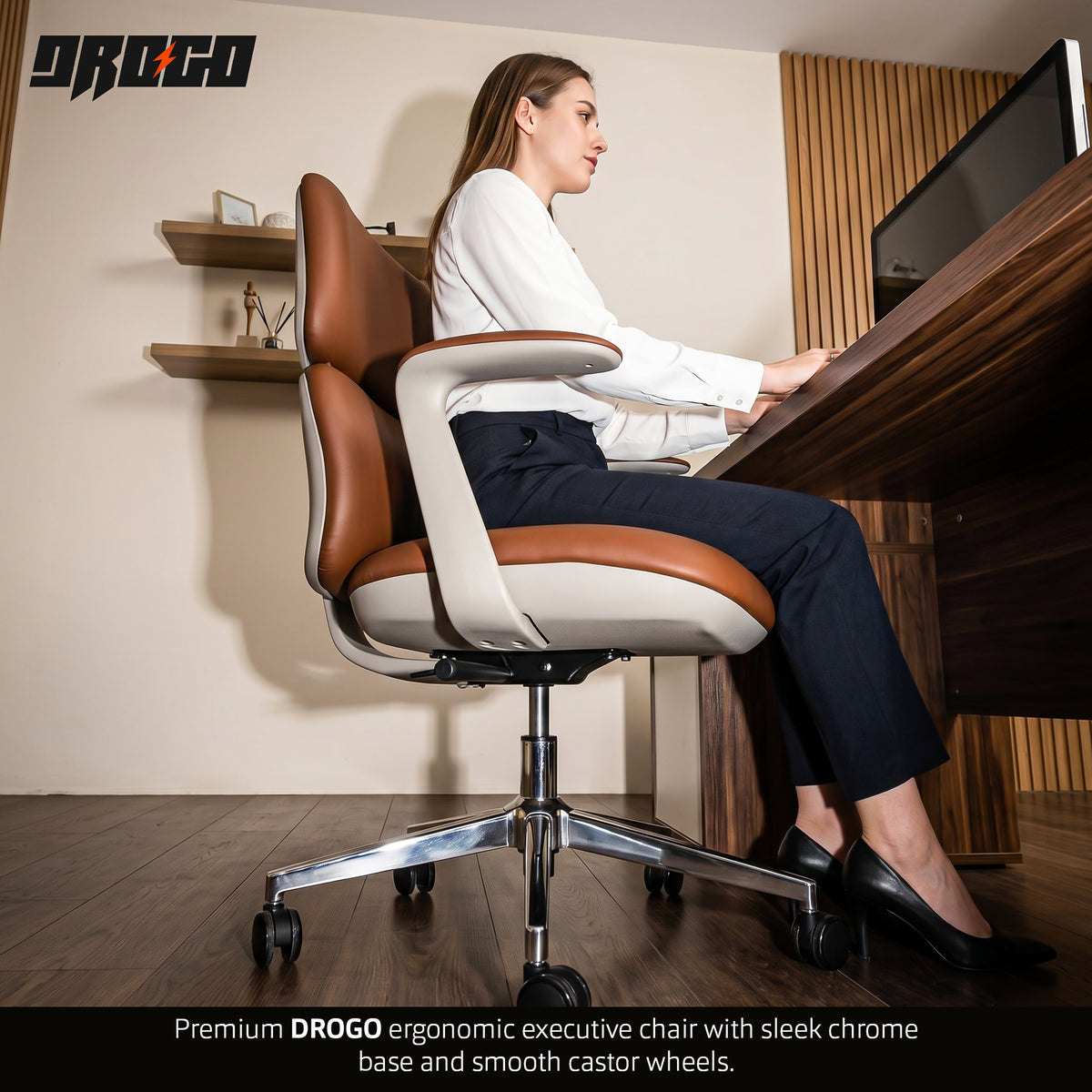 Drogo Atelier Office Chair for Work Premium Vegan Leather with High Backrest Cushion