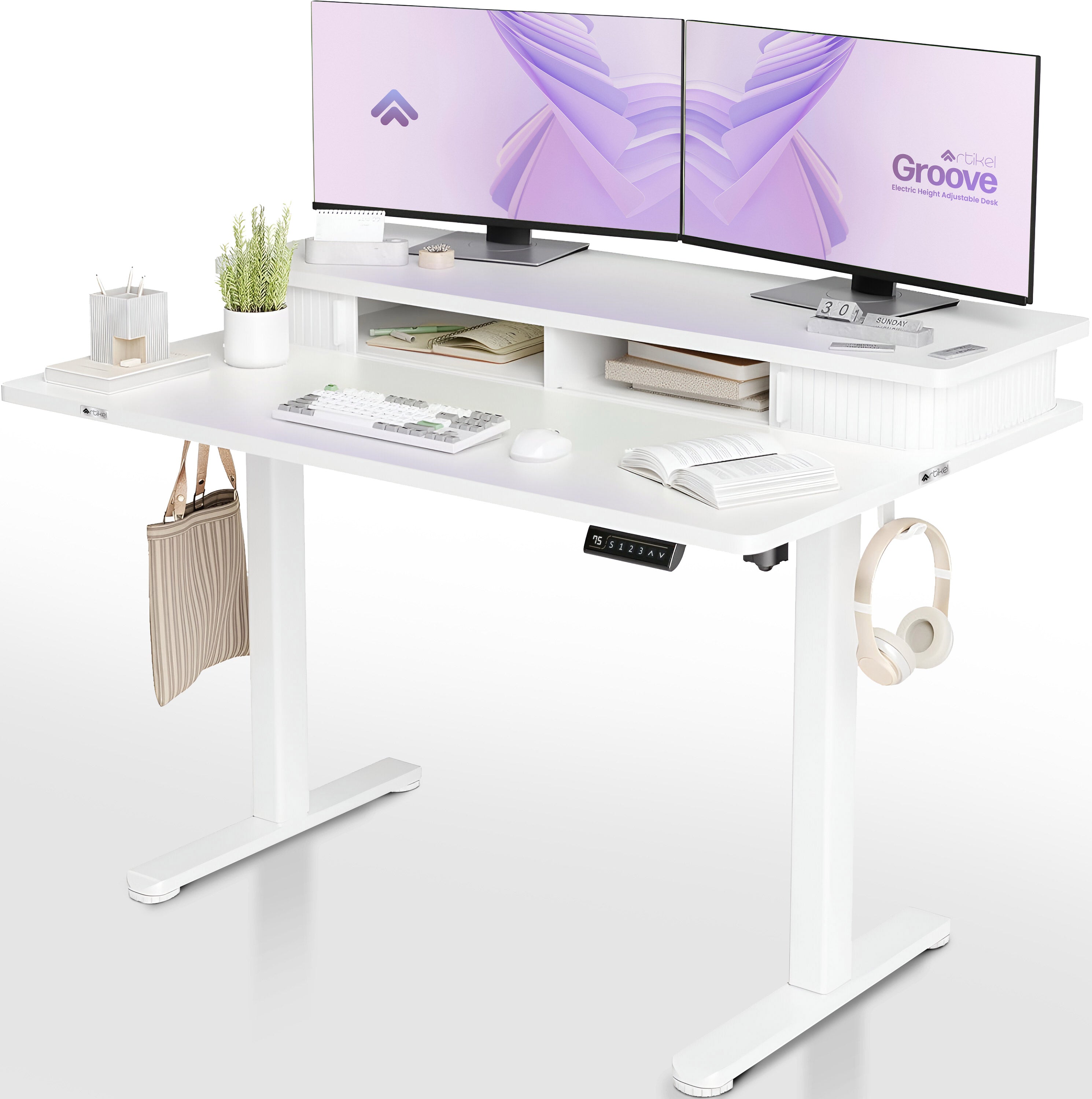 Drogo Artikel Groove Electric Height Adjustable Standing Desk with Roller Shutter Door Storage