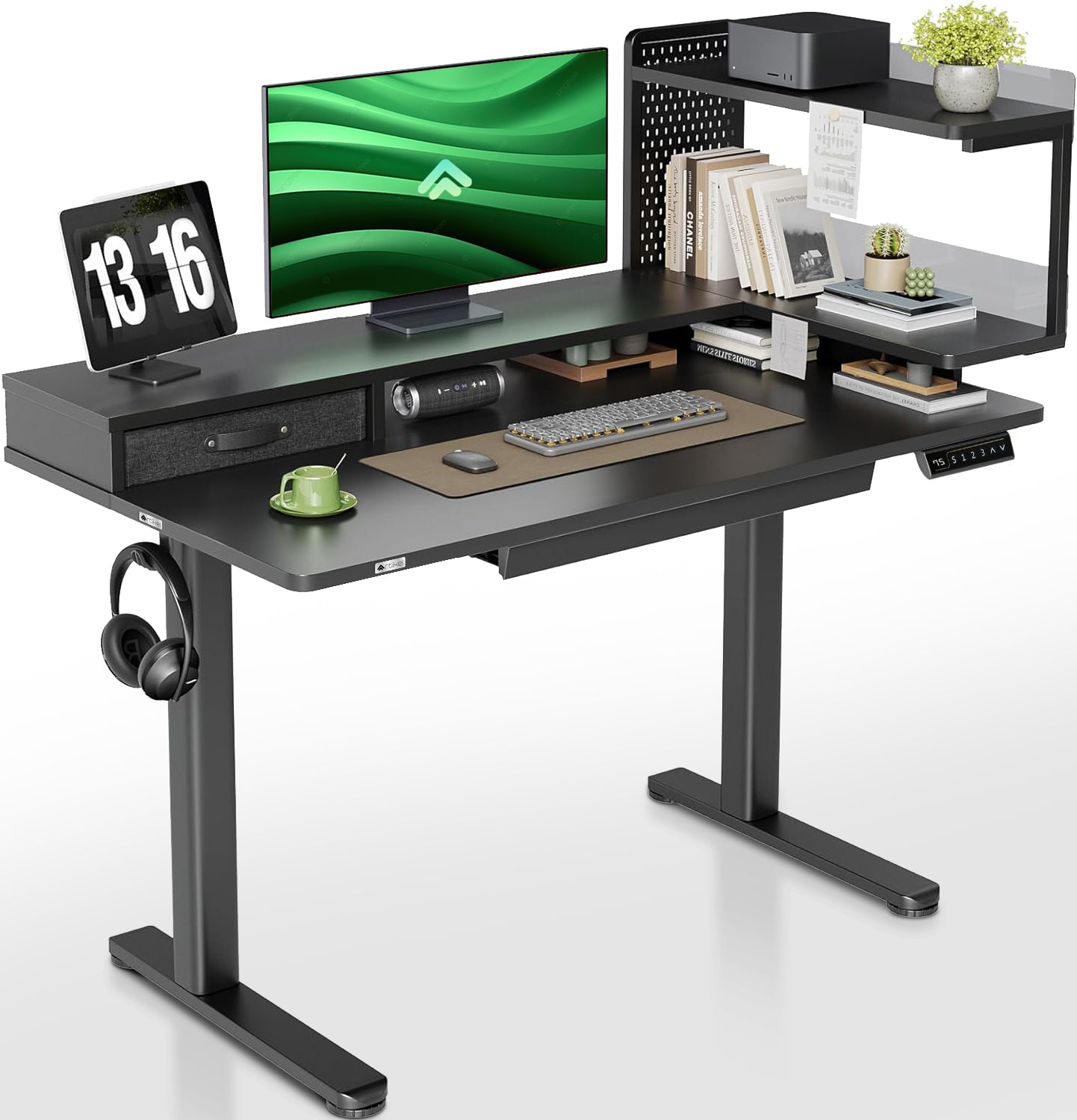 Drogo Artikel Stackon Electric Height Adjustable standing Desk with Shelves, Keyboard Tray (Right Cabinet)