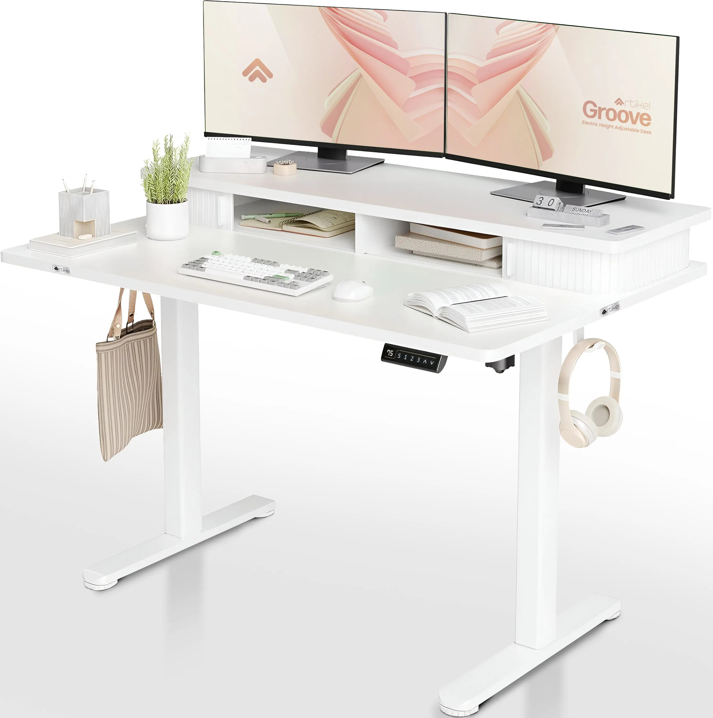Drogo Artikel Groove Electric Height Adjustable Standing Desk with Roller Shutter Door Storage Drogo India