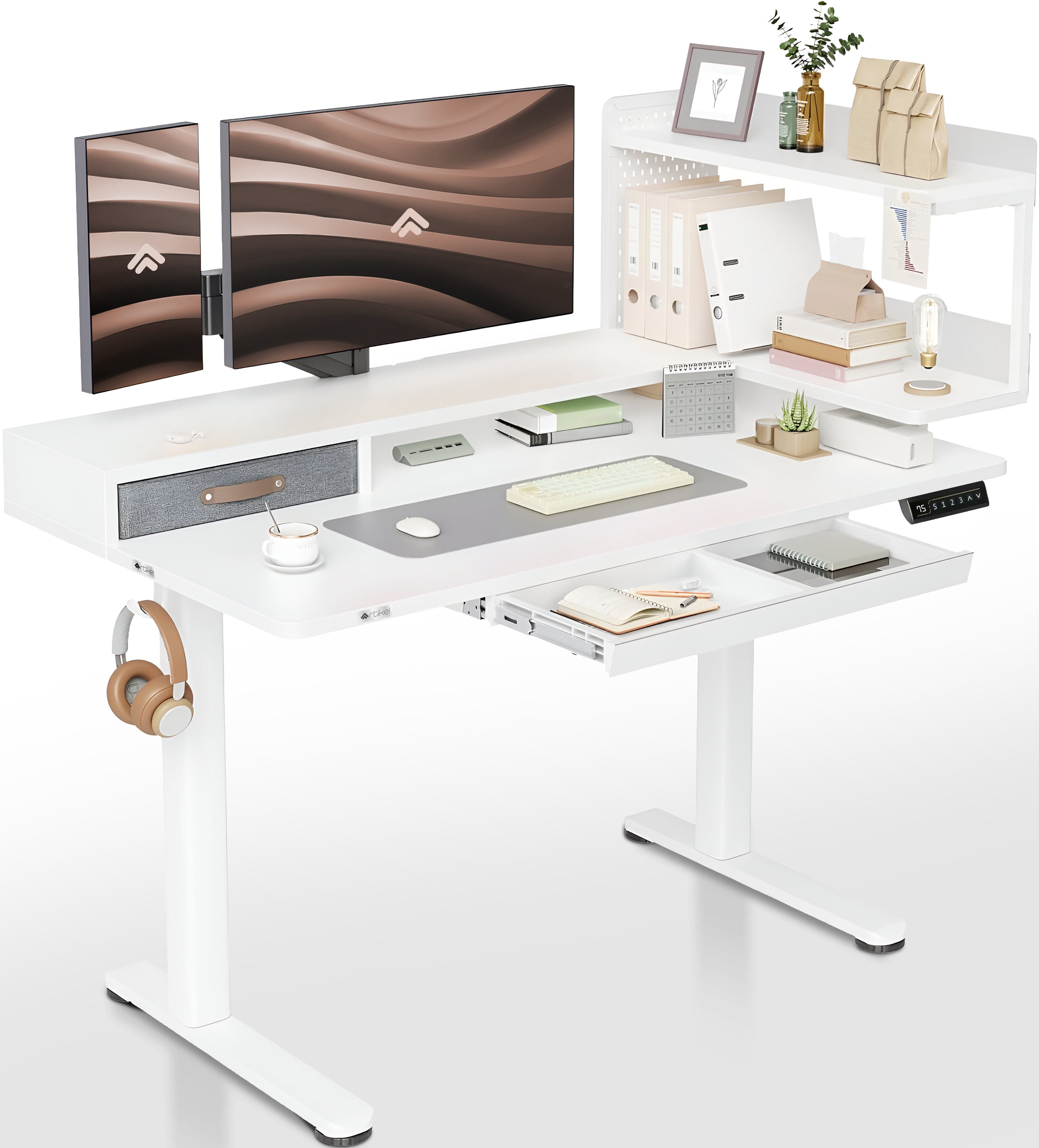 Drogo Artikel Stackon Electric Height Adjustable Standing Desk with Shelves, Keyboard Tray (Right Cabinet)