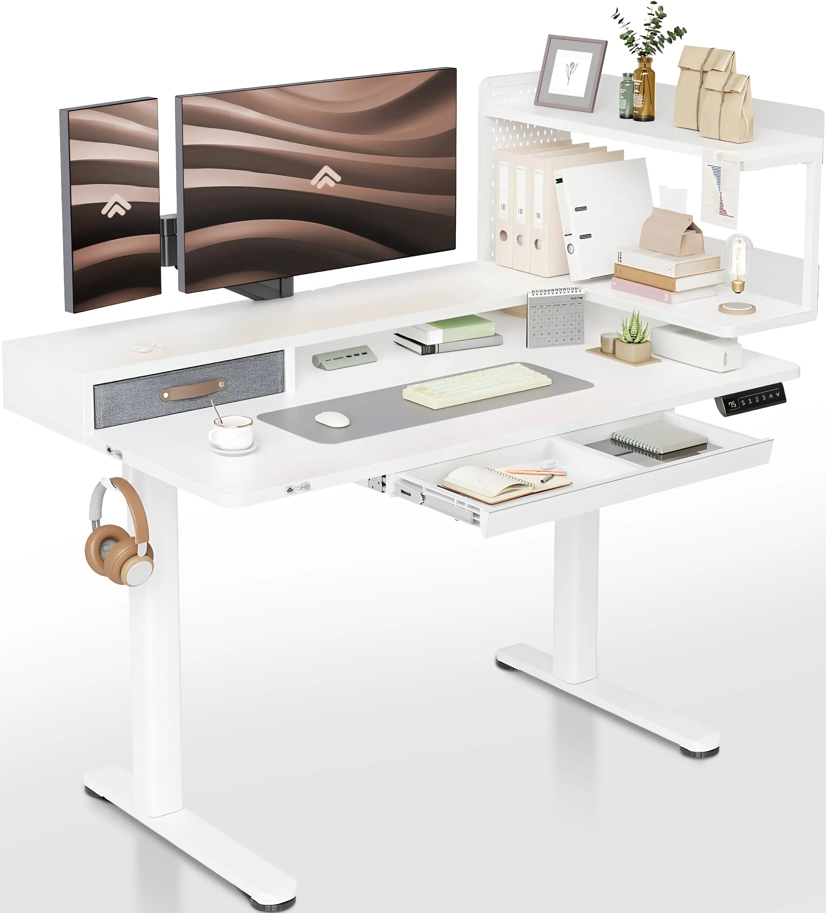 Drogo Artikel Stackon Electric Height Adjustable Standing Desk with Shelves, Keyboard Tray (Right Cabinet) Drogo India