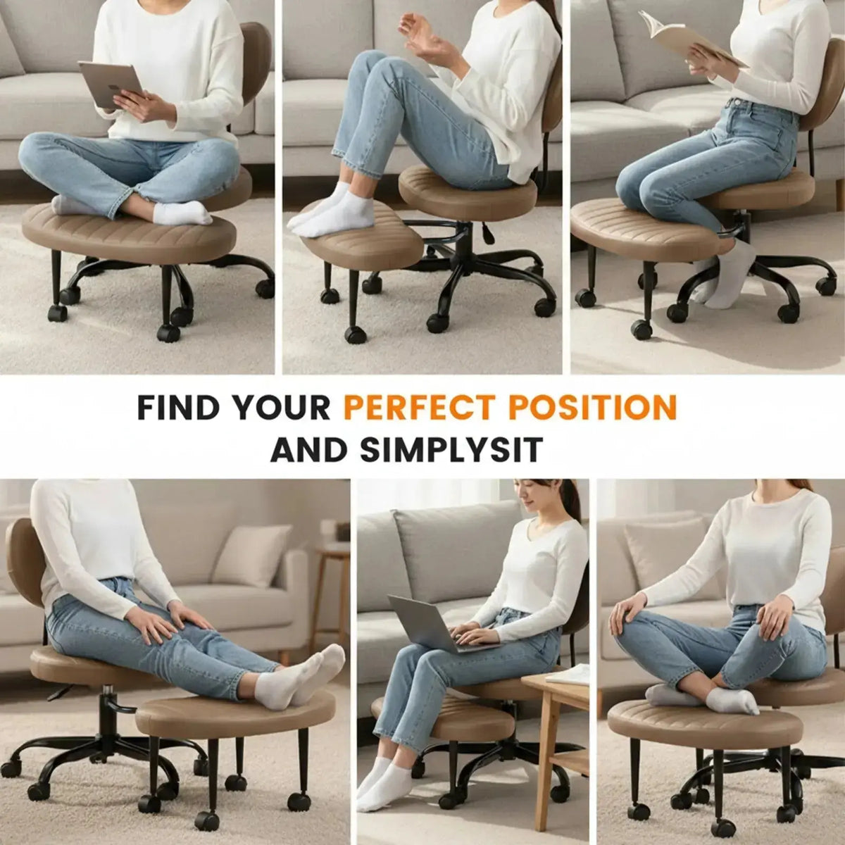 PREORDER Drogo Meditura Cross Legged Office Chair with Wheels, Wide Criss Cross Kneeling Drogo India