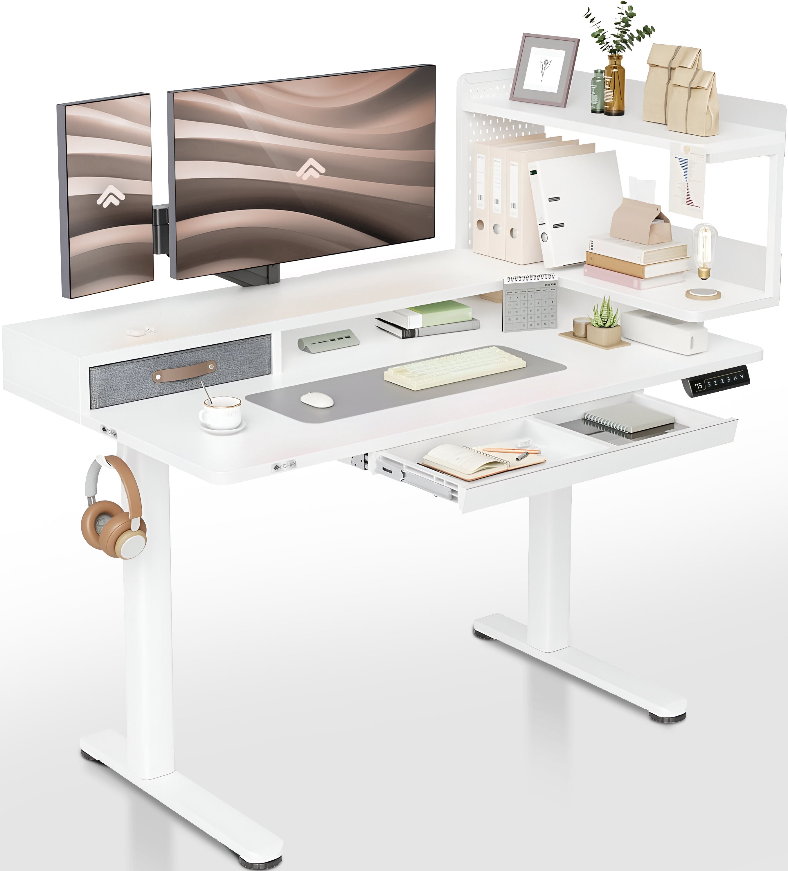 Drogo Artikel Stackon Electric Height Adjustable Standing Desk with Shelves, Keyboard Tray (Right Cabinet)