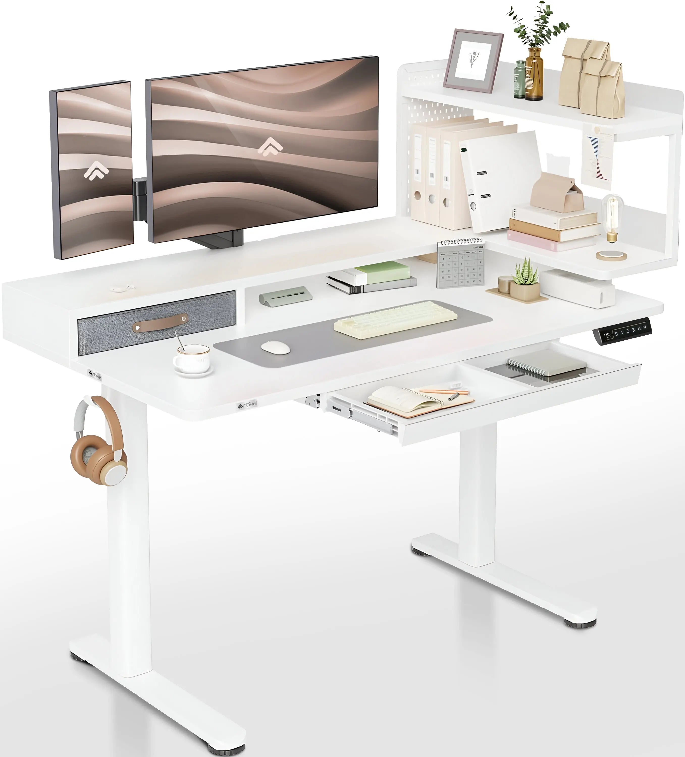 Drogo Artikel Stackon Electric Height Adjustable Standing Desk with Shelves, Keyboard Tray (Right Cabinet) Drogo India