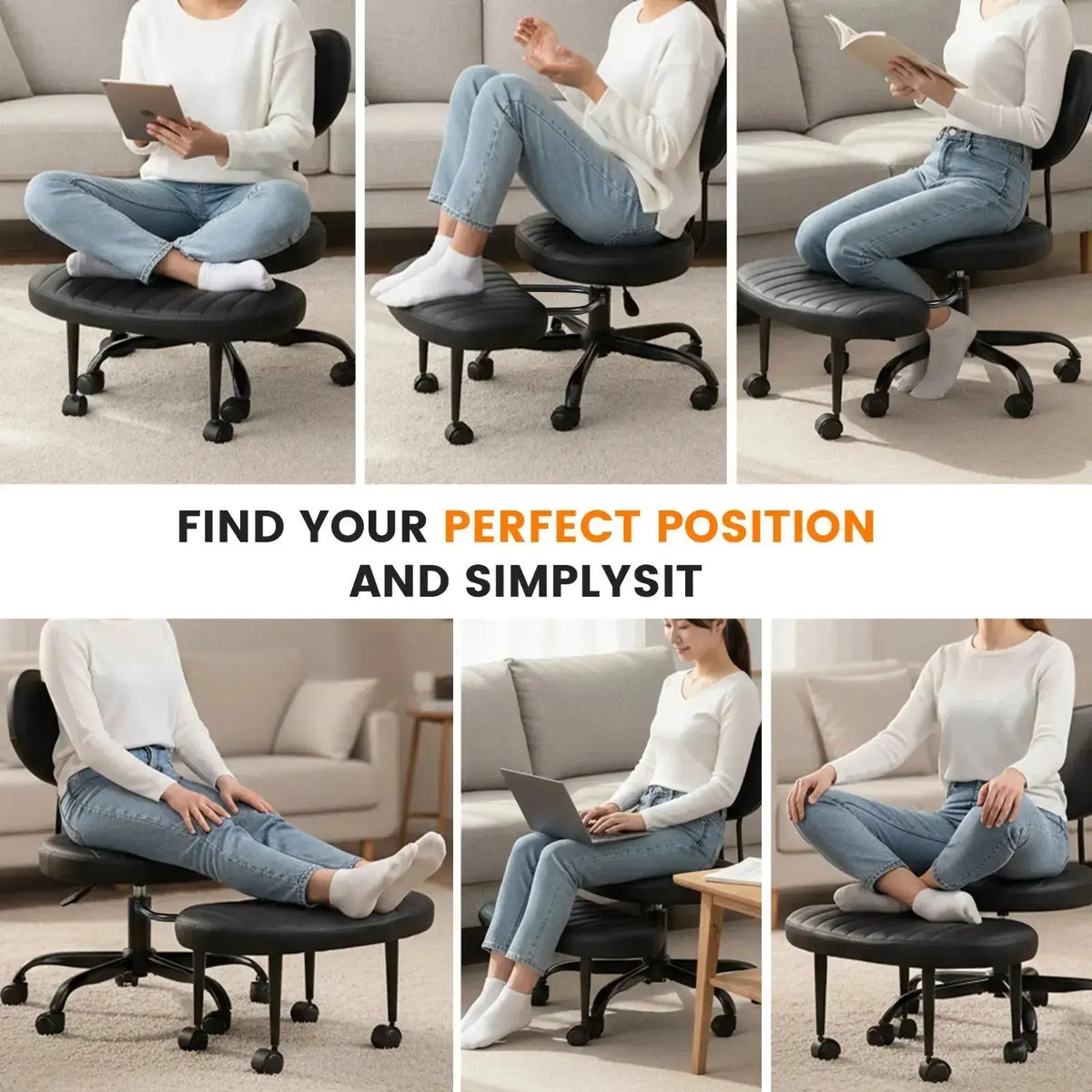 PREORDER Drogo Meditura Cross Legged Office Chair with Wheels, Wide Criss Cross Kneeling Drogo India