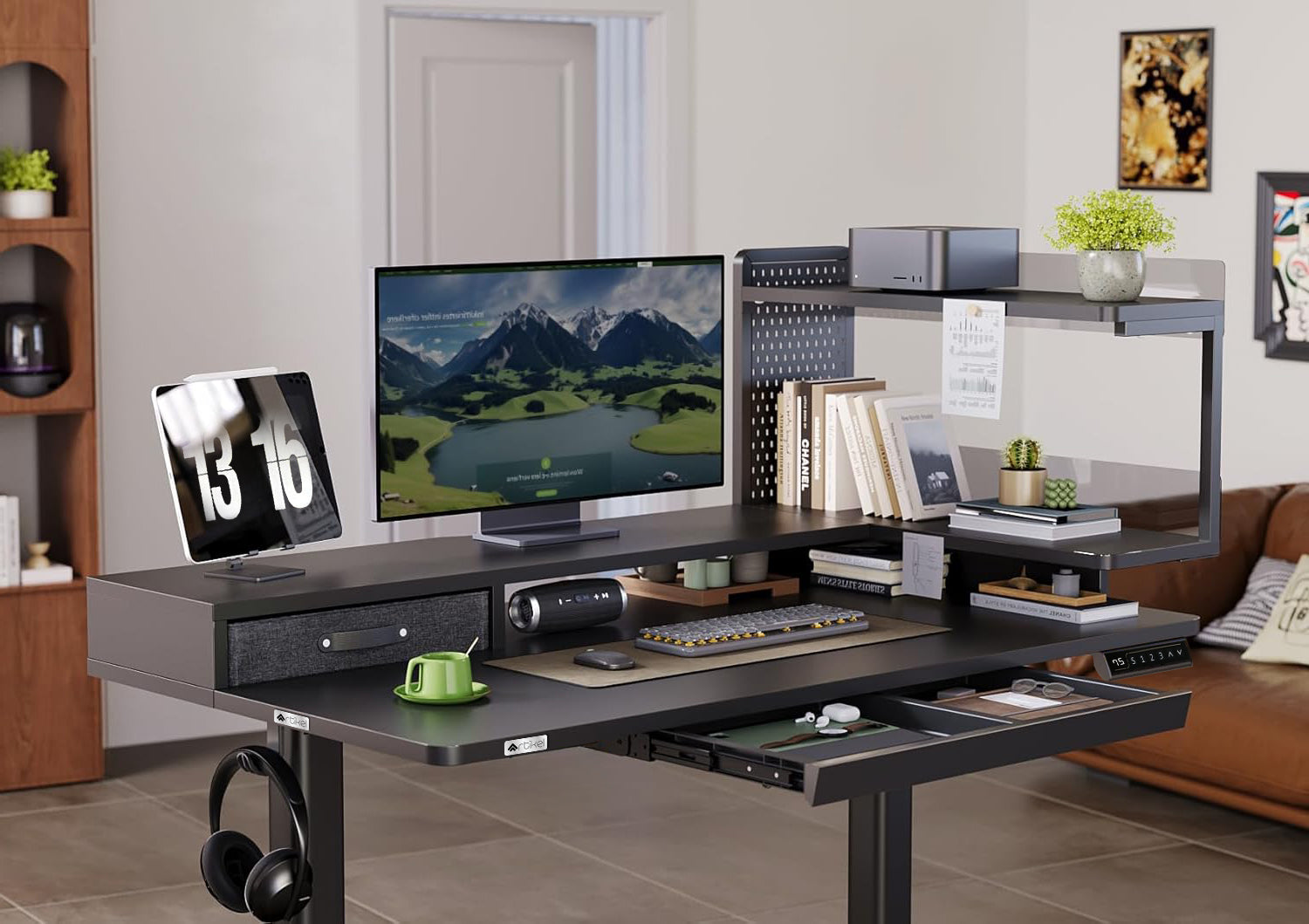 Drogo Artikel Stackon Electric Height Adjustable standing Desk with Shelves, Keyboard Tray (Right Cabinet)