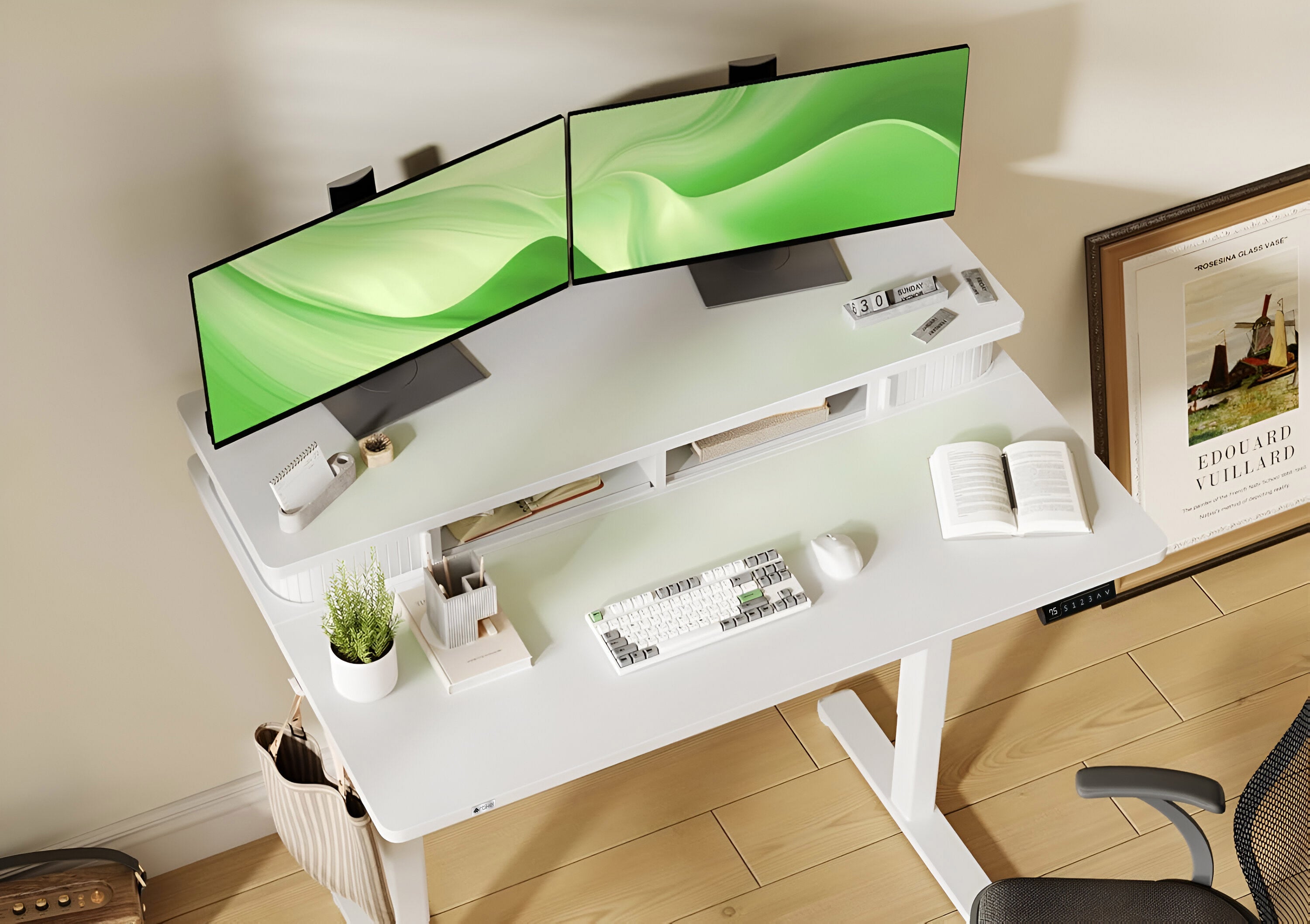 Drogo Artikel Groove Electric Height Adjustable Standing Desk with Roller Shutter Door Storage
