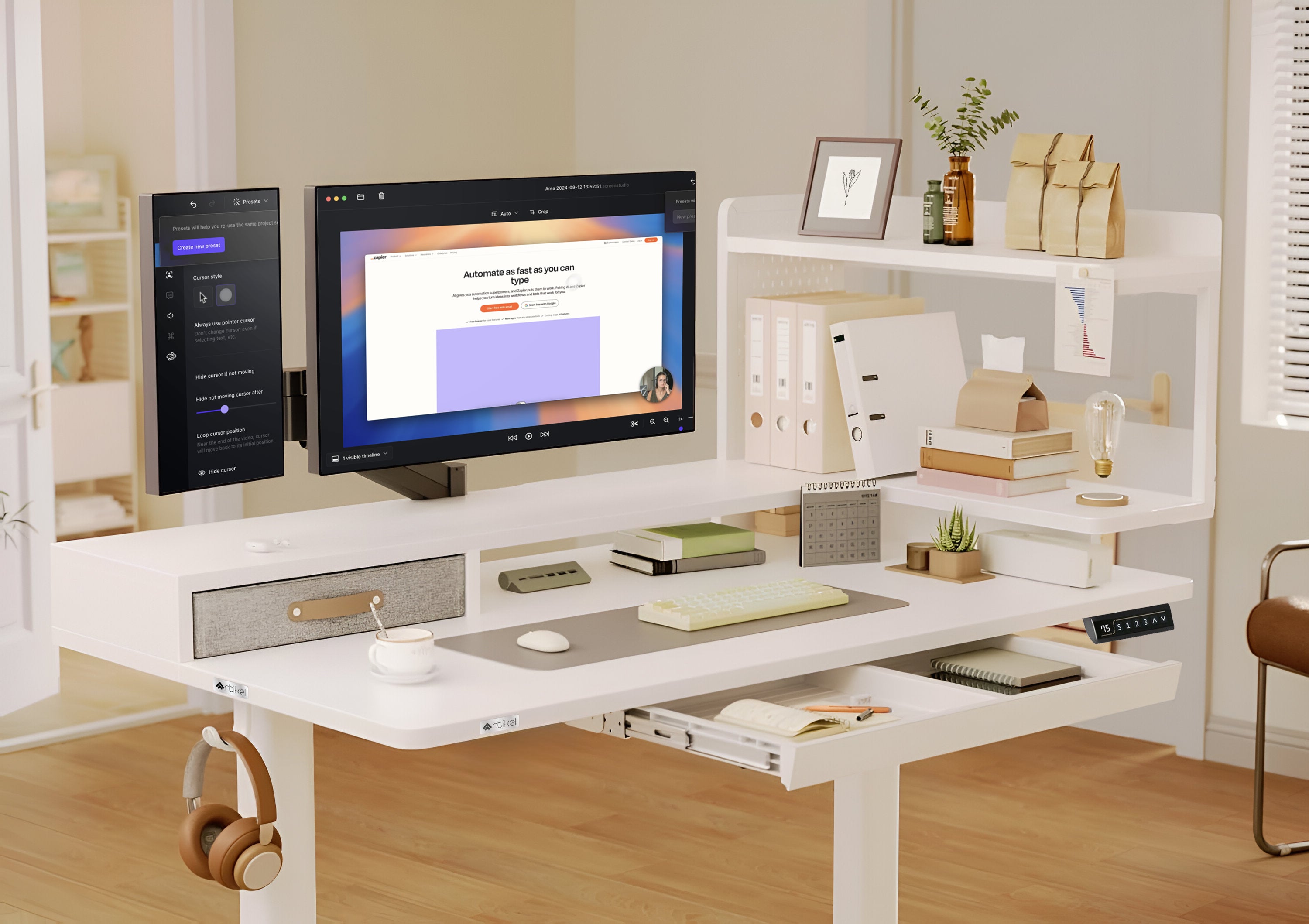 Drogo Artikel Stackon Electric Height Adjustable Standing Desk with Shelves, Keyboard Tray (Right Cabinet)