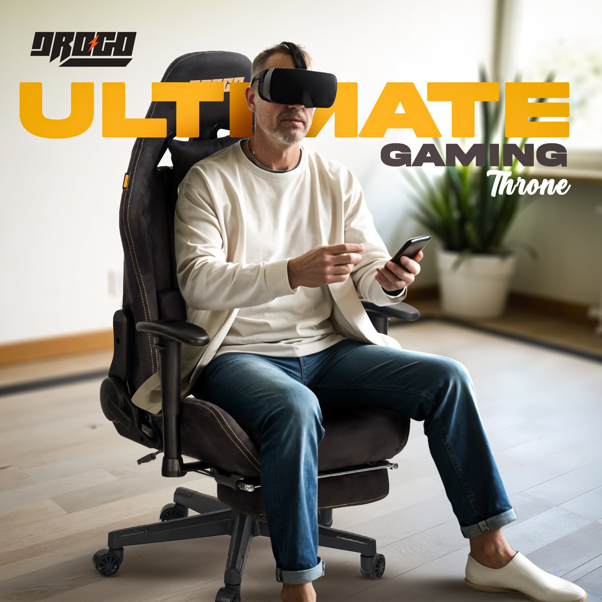 Drogo ProForm Suede Ergonomic Gaming Chair Adjustable Seat & Massager Lumbar Pillow