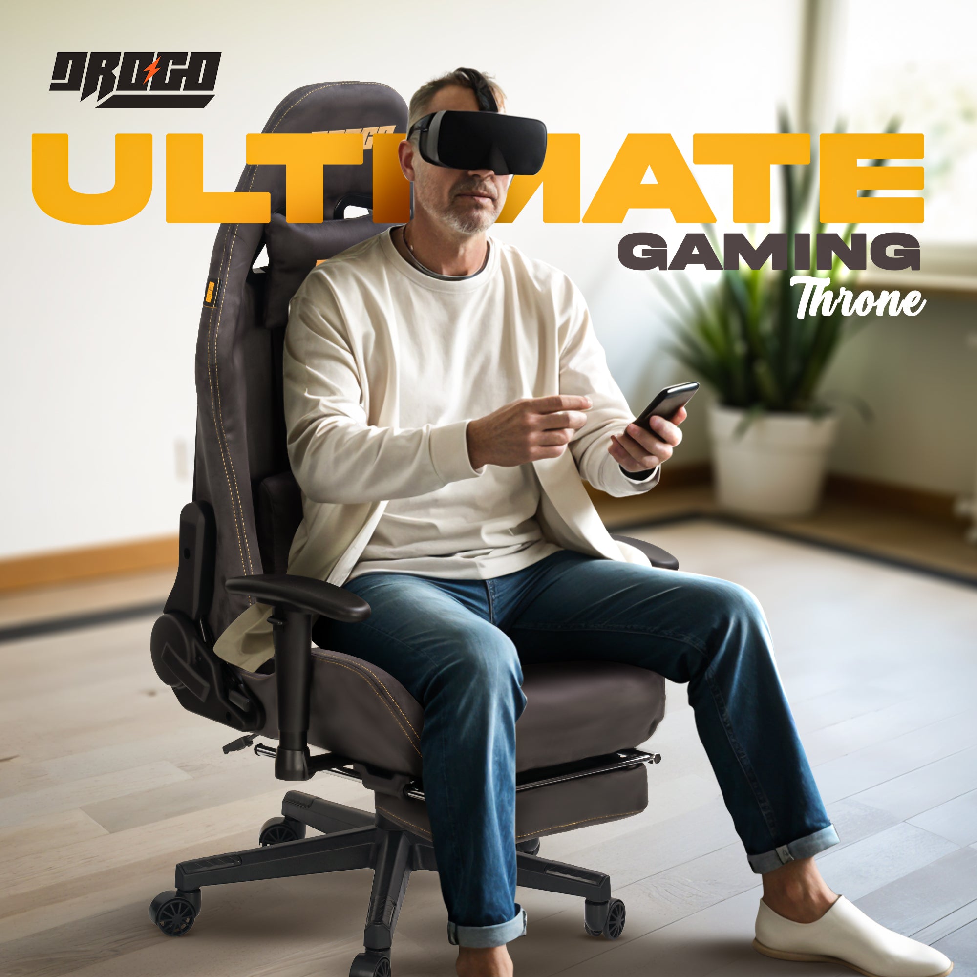 Drogo ProForm Suede Ergonomic Gaming Chair Adjustable Seat & Massager Lumbar Pillow