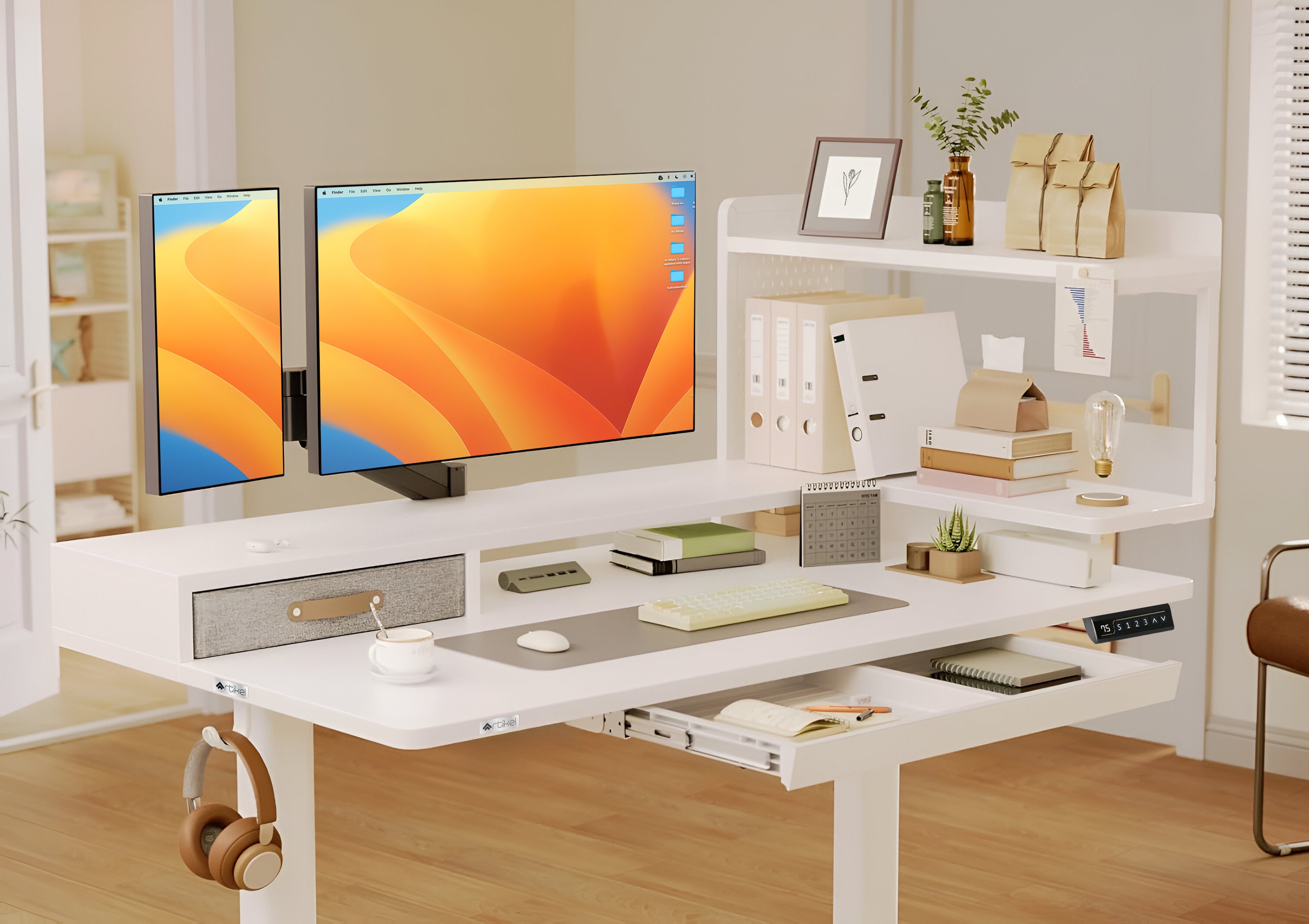 Drogo Artikel Stackon Electric Height Adjustable Standing Desk with Shelves, Keyboard Tray (Right Cabinet)