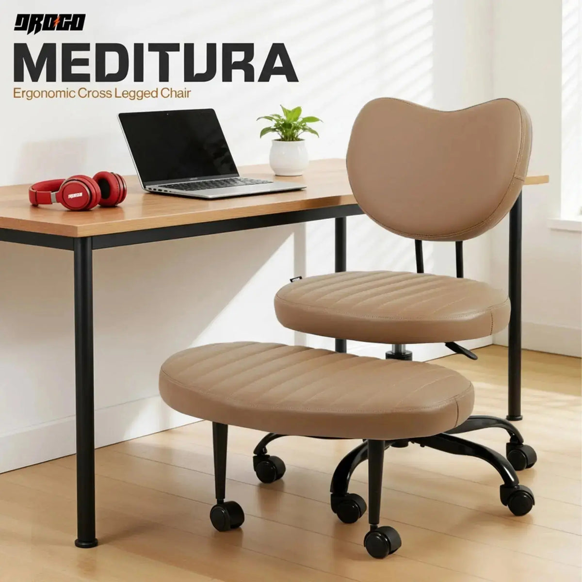 PREORDER Drogo Meditura Cross Legged Office Chair with Wheels, Wide Criss Cross Kneeling Drogo India