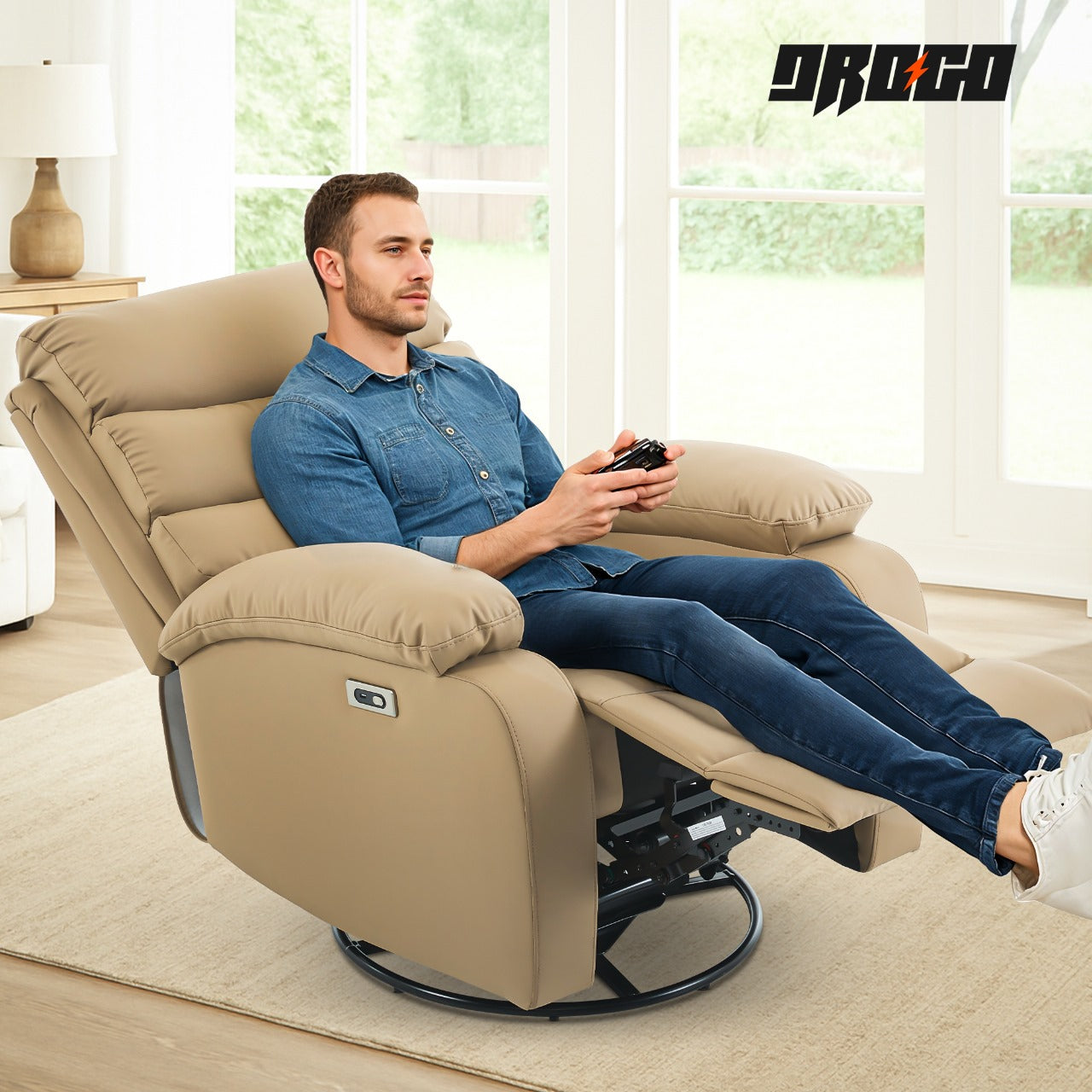 DROGO Velora Electric Motorised Recliner Sofa 1 Seater with Rocking, Revolving & Rapid Recline Technology