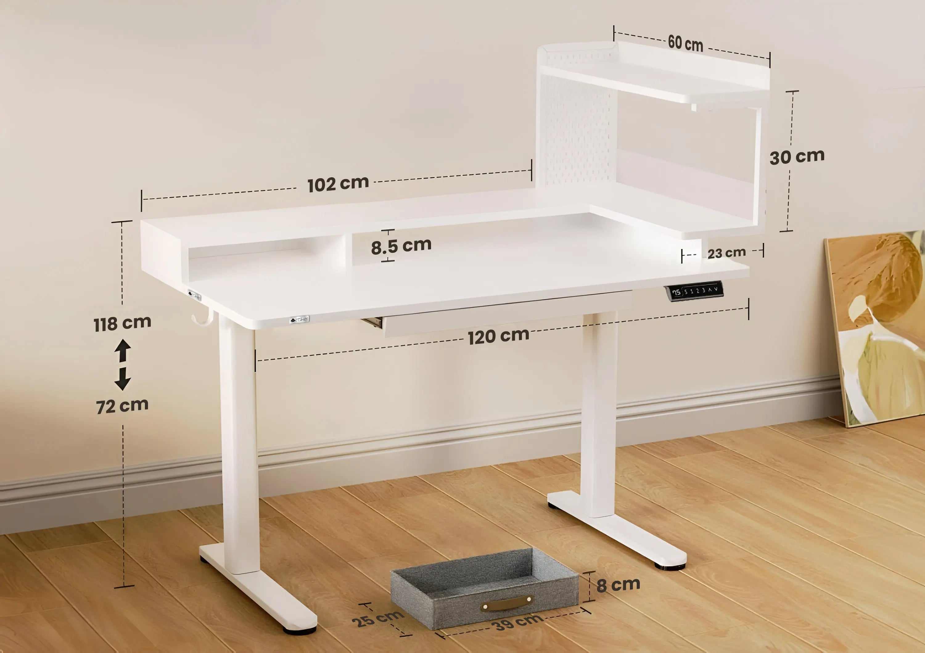 Drogo Artikel Stackon Electric Height Adjustable Standing Desk with Shelves, Keyboard Tray (Right Cabinet) Drogo India