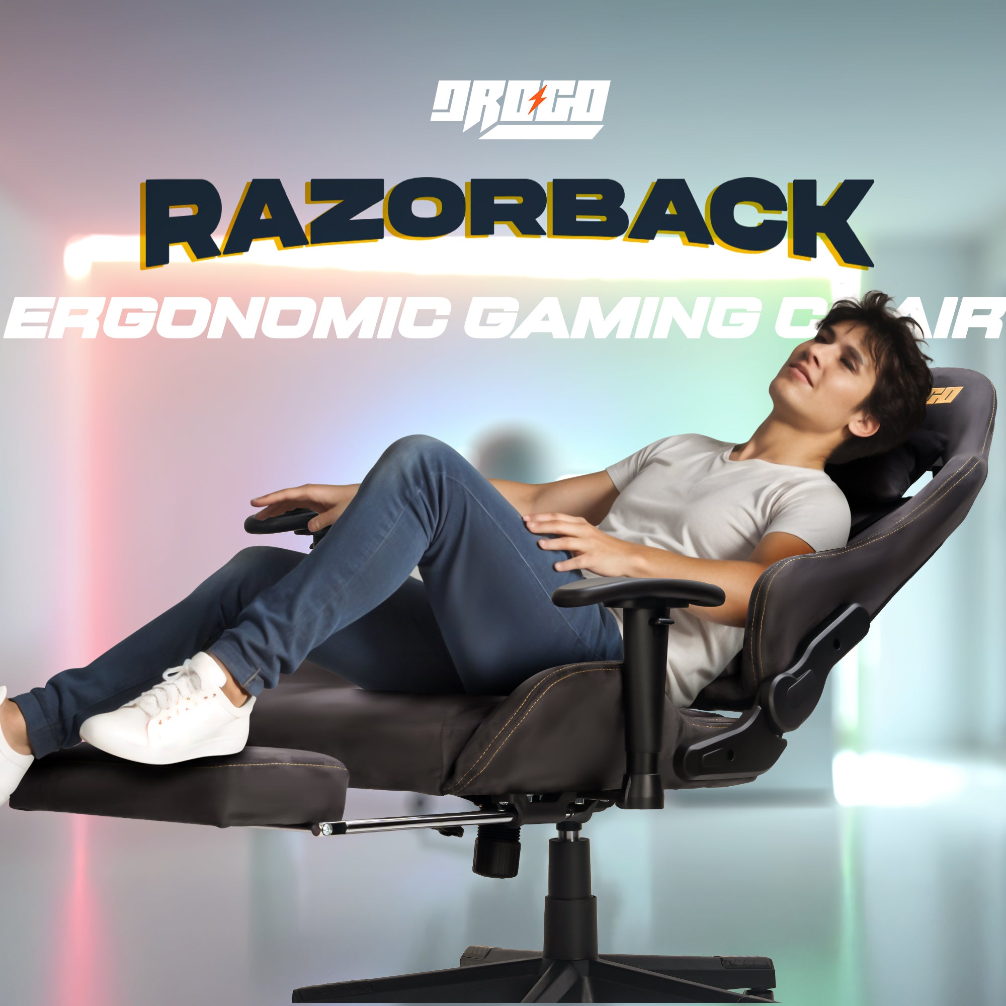 Drogo ProForm Suede Ergonomic Gaming Chair Adjustable Seat & Massager Lumbar Pillow