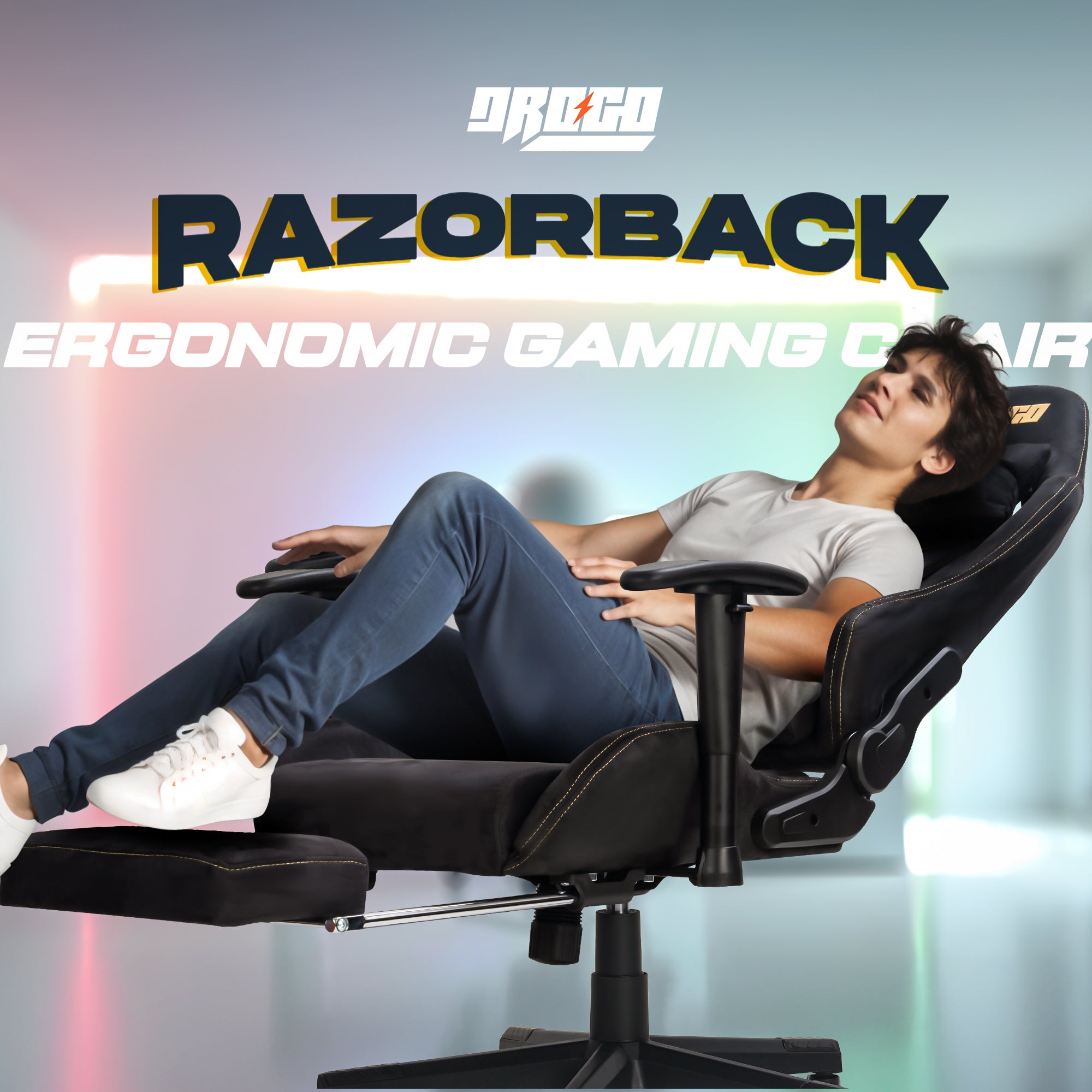 Drogo ProForm Suede Ergonomic Gaming Chair Adjustable Seat & Massager Lumbar Pillow