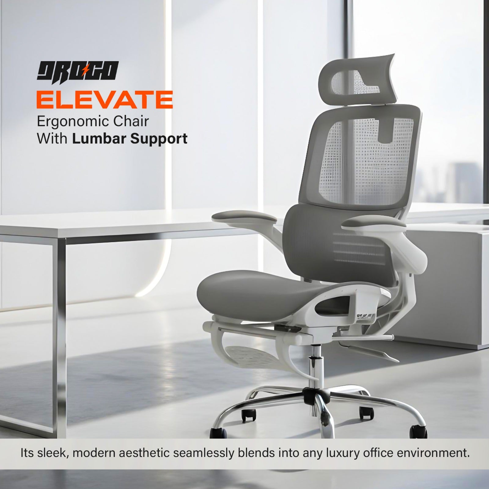 Drogo Ergonex Ergonomic Office Chair For Work From Home With Breathable Mesh