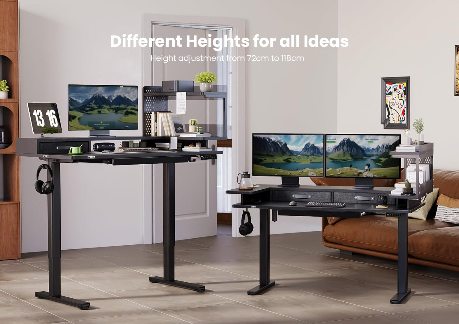 Drogo Artikel Stackon Electric Height Adjustable standing Desk with Shelves, Keyboard Tray (Right Cabinet)