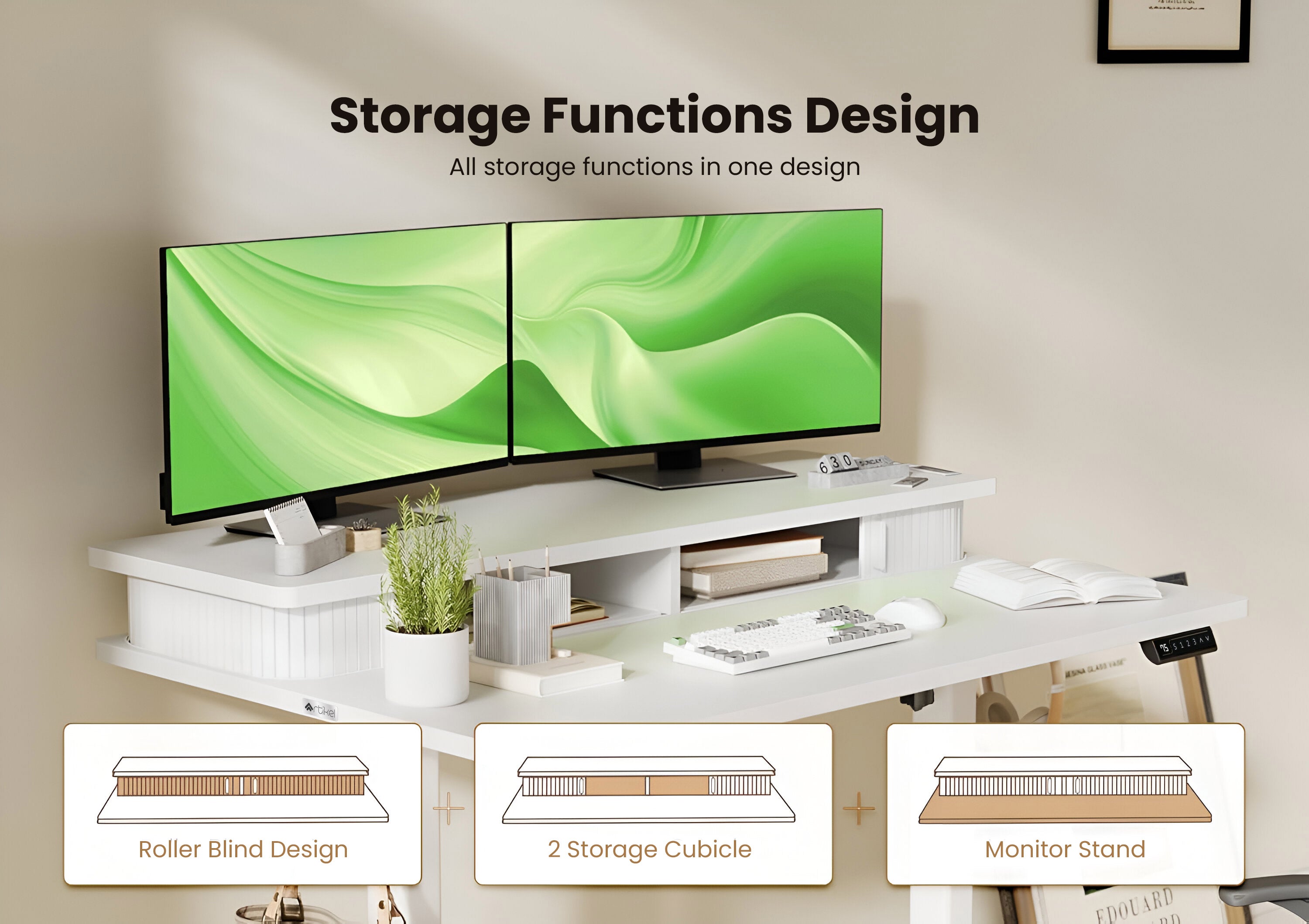 Drogo Artikel Groove Electric Height Adjustable Standing Desk with Roller Shutter Door Storage