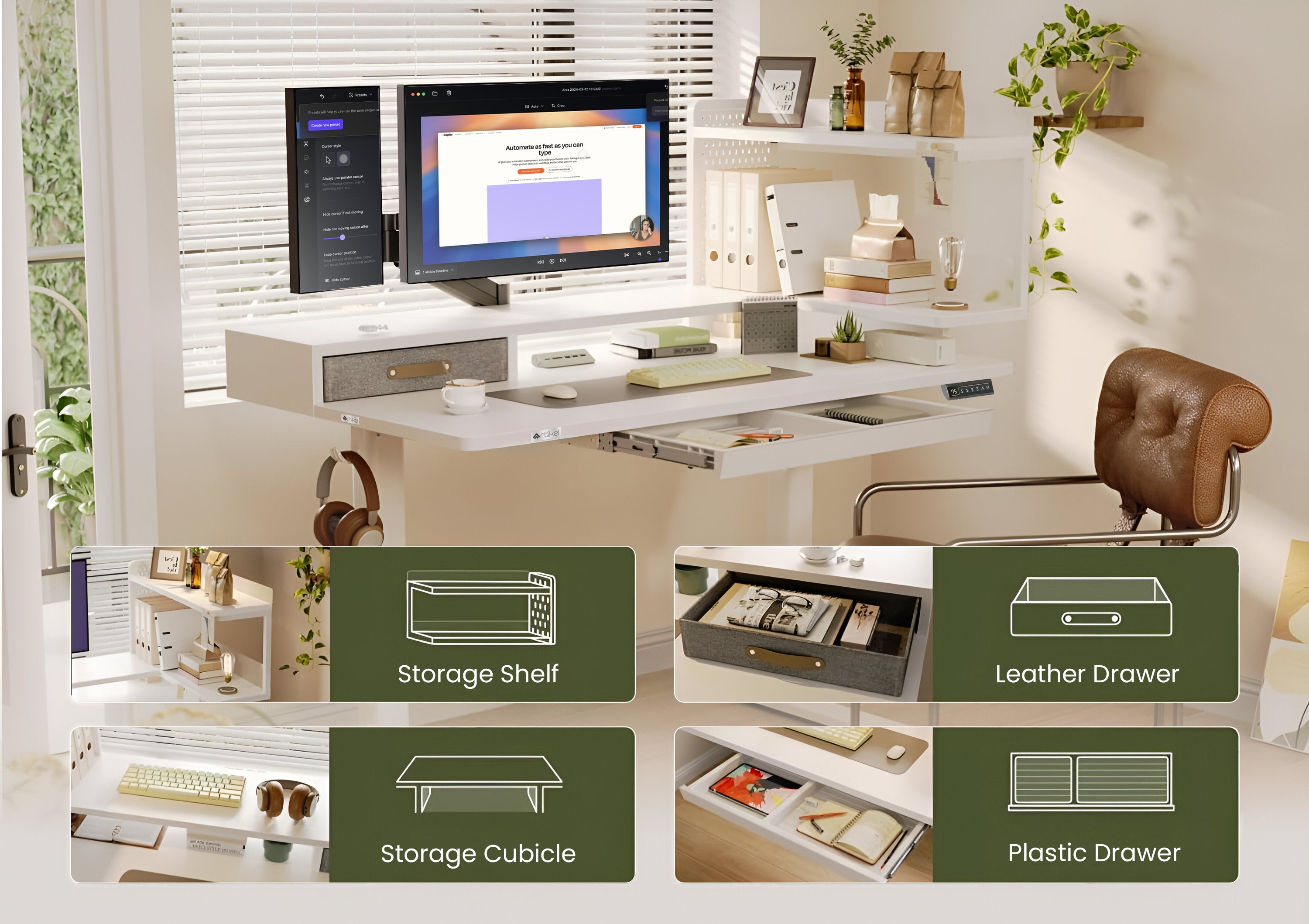 Drogo Artikel Stackon Electric Height Adjustable Standing Desk with Shelves, Keyboard Tray (Right Cabinet)