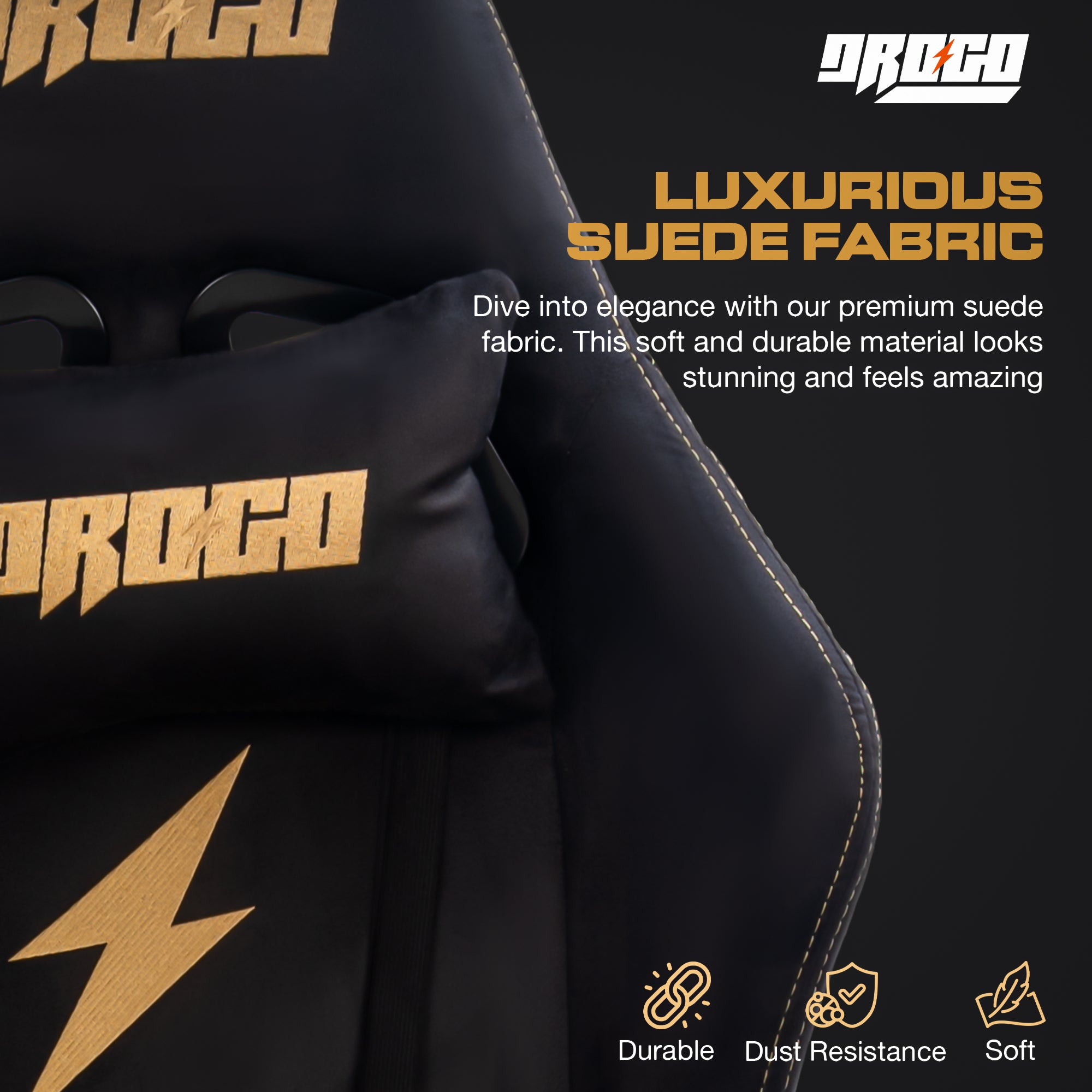 Drogo ProForm Suede Ergonomic Gaming Chair Adjustable Seat & Massager Lumbar Pillow