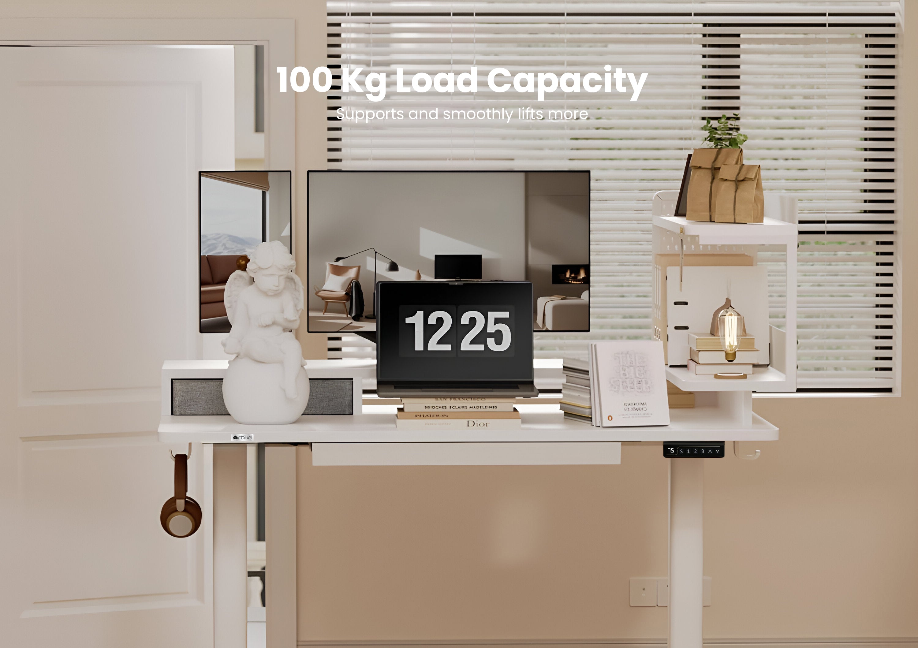 Drogo Artikel Stackon Electric Height Adjustable Standing Desk with Shelves, Keyboard Tray (Right Cabinet)