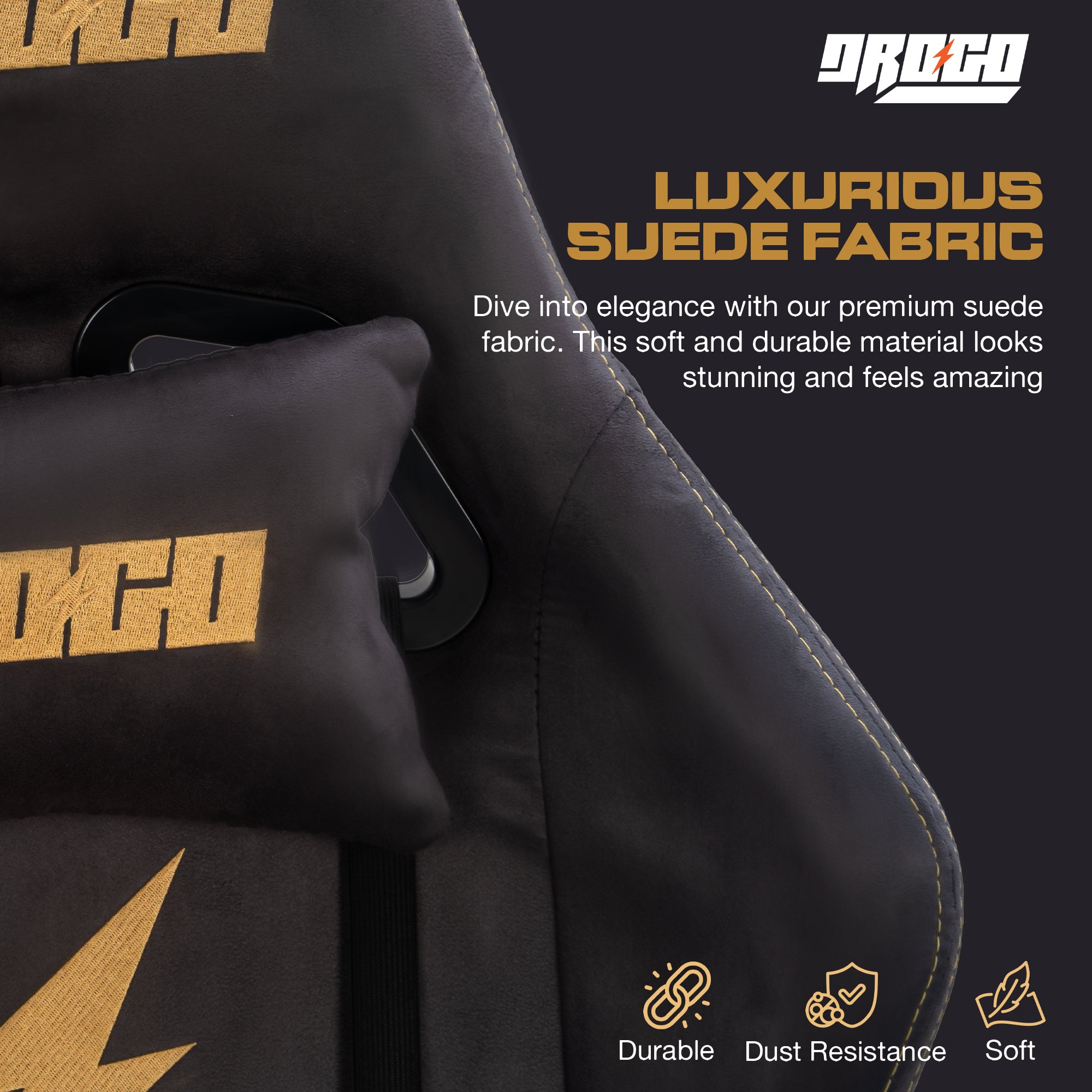 Drogo ProForm Suede Ergonomic Gaming Chair Adjustable Seat & Massager Lumbar Pillow