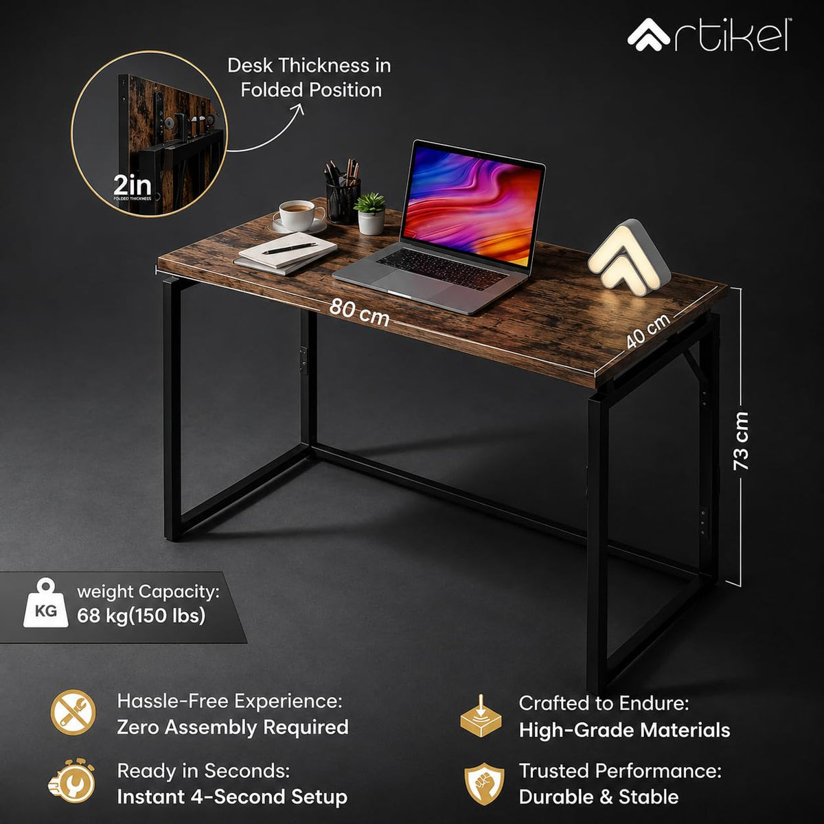 Drogo Foldable Wooden Study Table Computer Desk for Home Office