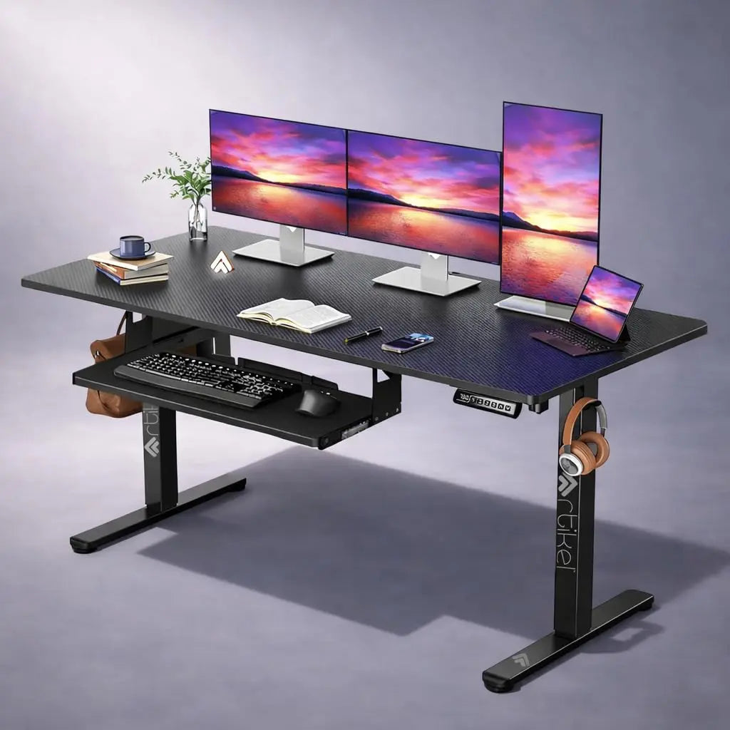 Drogo XX-Large Electric Height Adjustable Table for Office Work with Keyboard Tray Sit Stand Gaming Desk (160x75cm) Drogo India