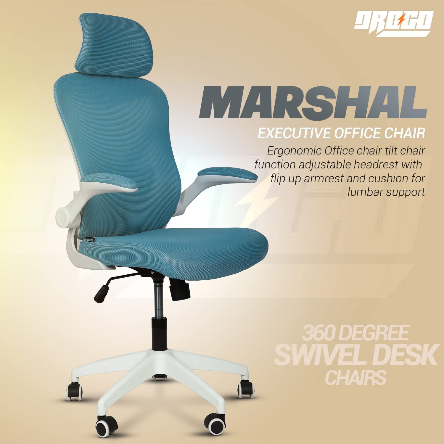Drogo Marshal Pro Premium Ergonomic Office Chair for Work from Home, Flip-up Armrest