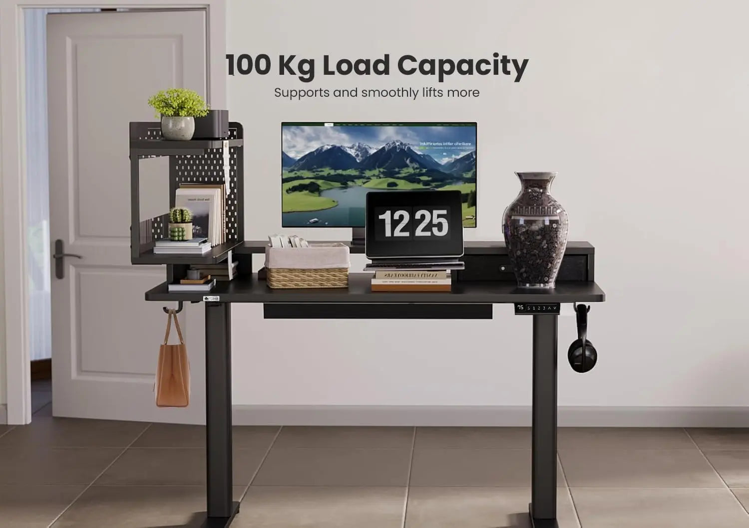 Drogo Stackon Electric Height Adjustable Standing Desk with Shelves (Left Cabinet) Drogo India