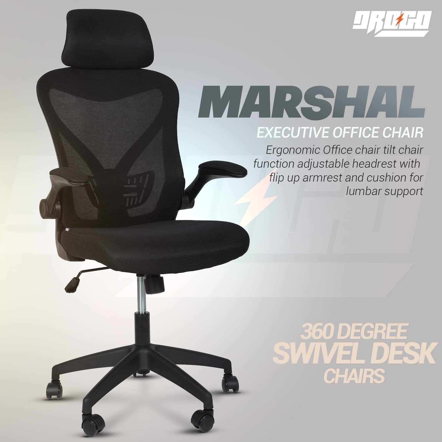 Drogo Marshal Pro Premium Ergonomic Office Chair for Work from Home, Flip-up Armrest