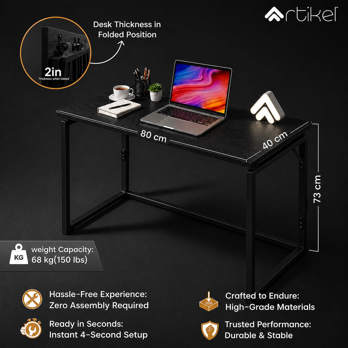 Drogo Foldable Wooden Study Table Computer Desk for Home Office