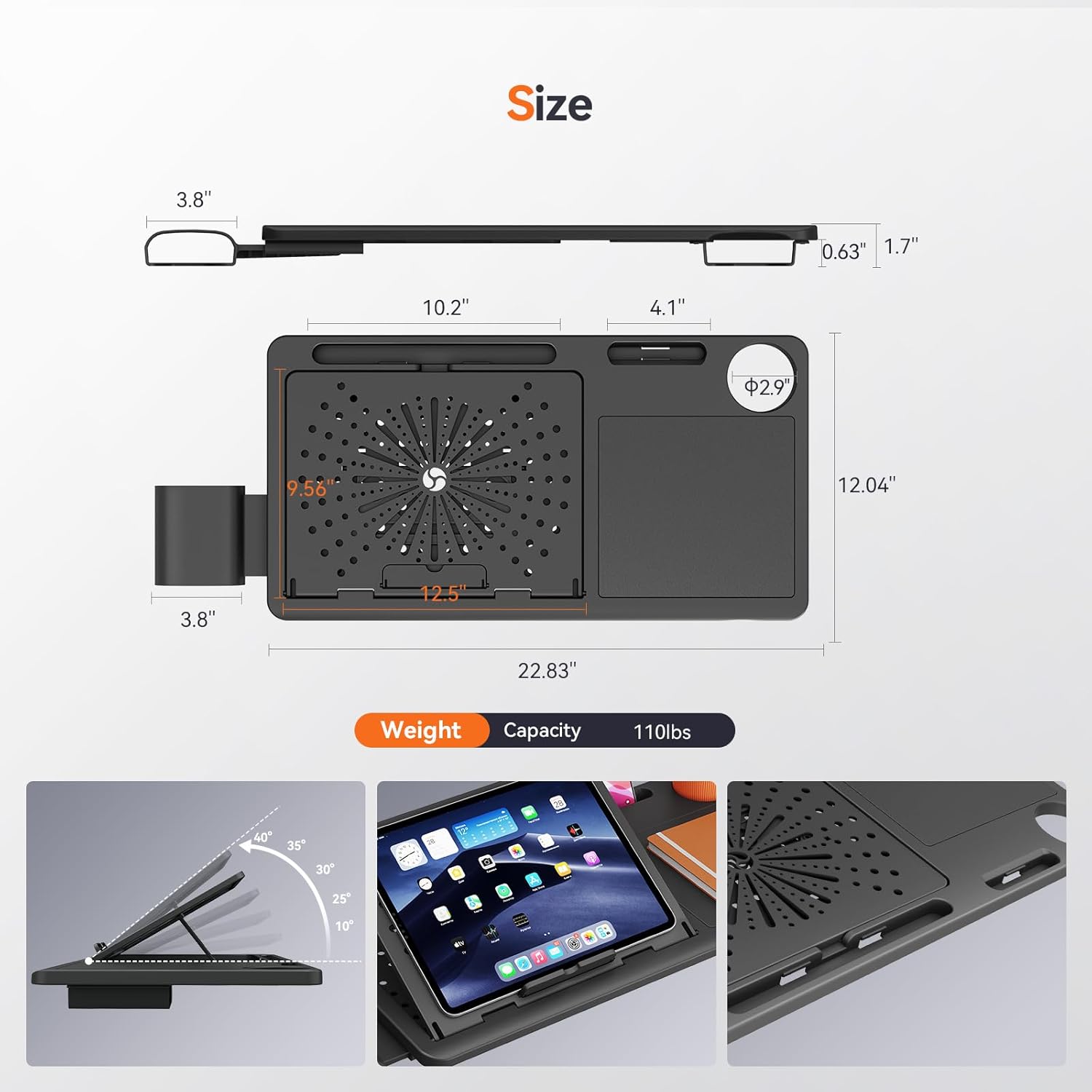 Drogo Posture Series Detachable Ergonomic Laptop Table Tray Built in Mouse Pad