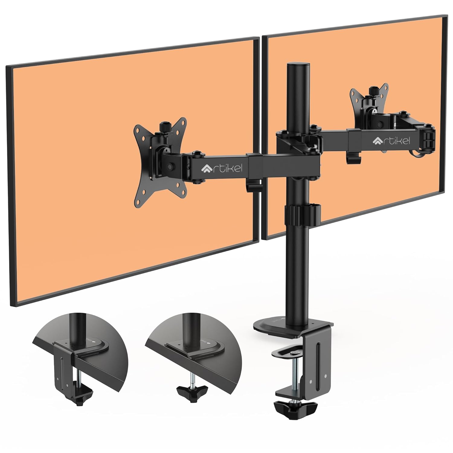 Drogo Artikel Dual Monitor Mount | Adjustable VESA Arms | C-Clamp & Grommet | Fits 32 inch Screens