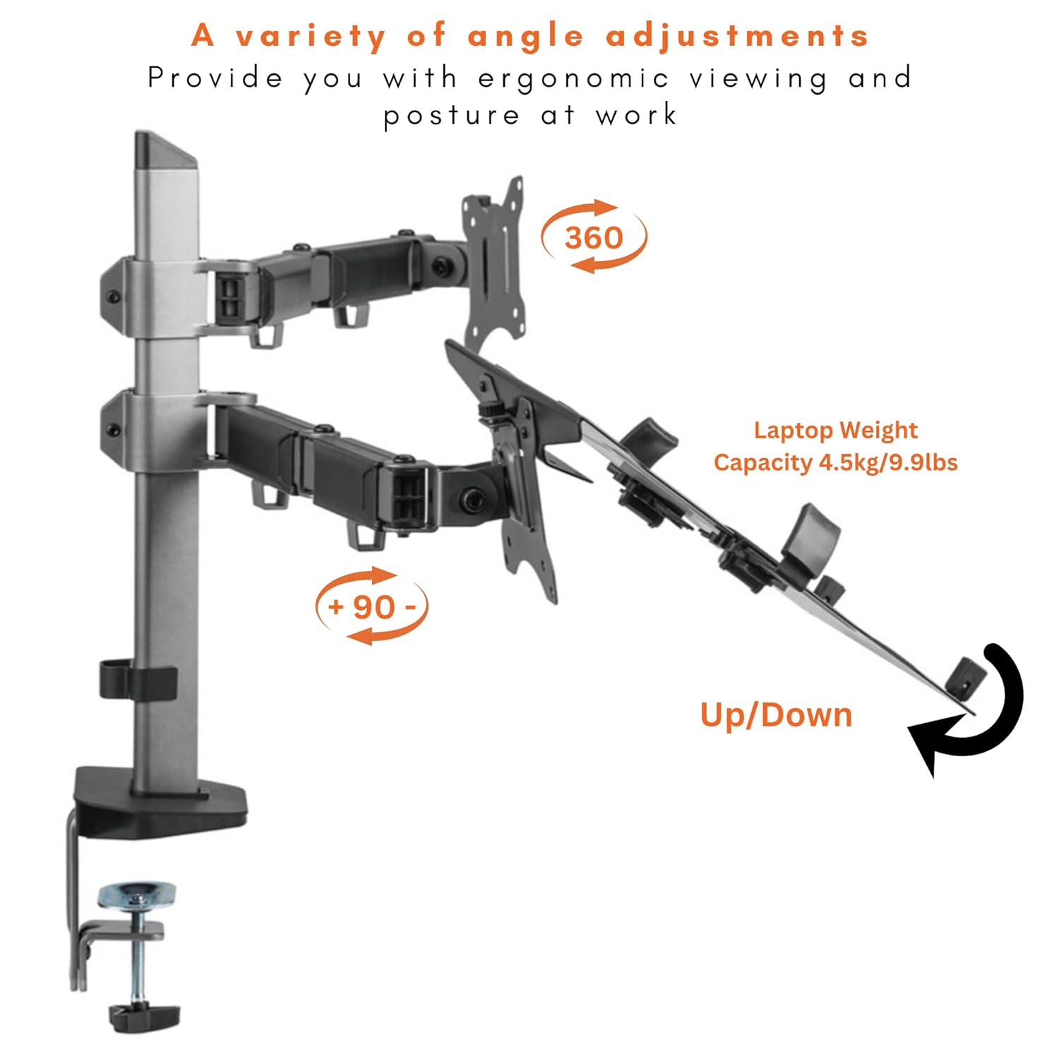DROGO ARTIKEL Laptop & Monitor Mount | VESA, C-Clamp & Grommet | Fits 32 inch Screens