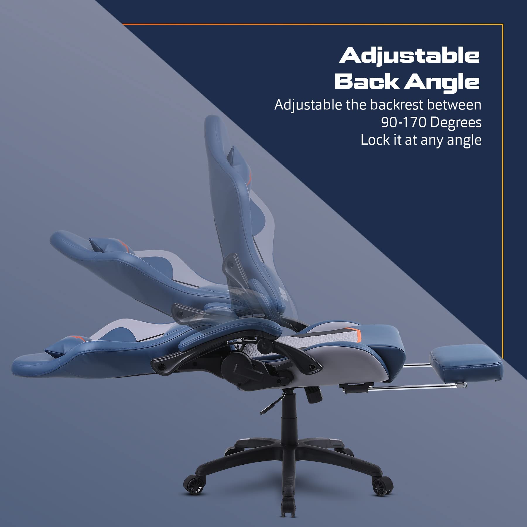 Drogo Racer Ergonomic Gaming Chair with 7 Way Adjustable Seat & Full Reclining Back Footrest