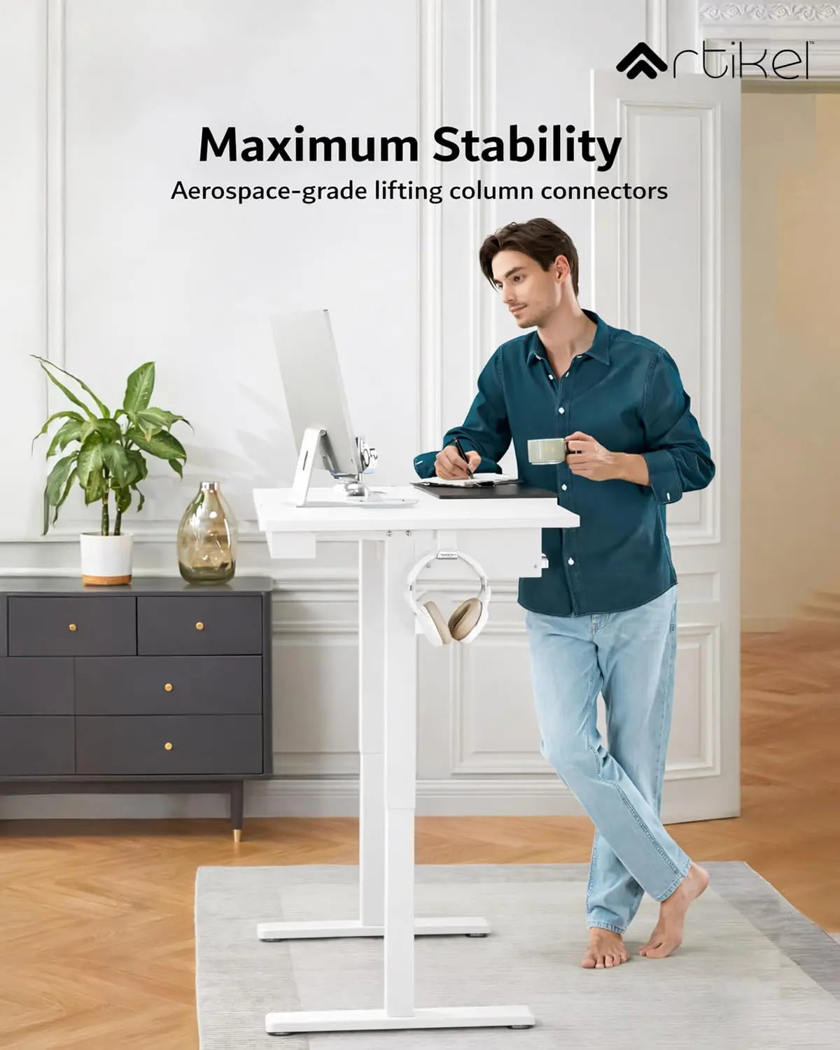 Drogo Electric Height Adjustable Table for Office Work with Keyboard Tray (120x60cm) Drogo India