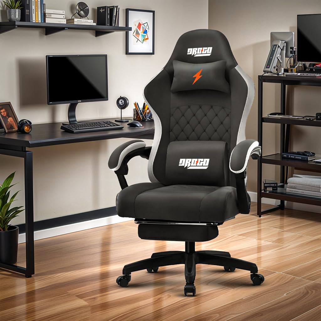 Drogo Throne Ergonomic Gaming Chair With Linkage Armrest,Foot Rest,& Adjustable Seat