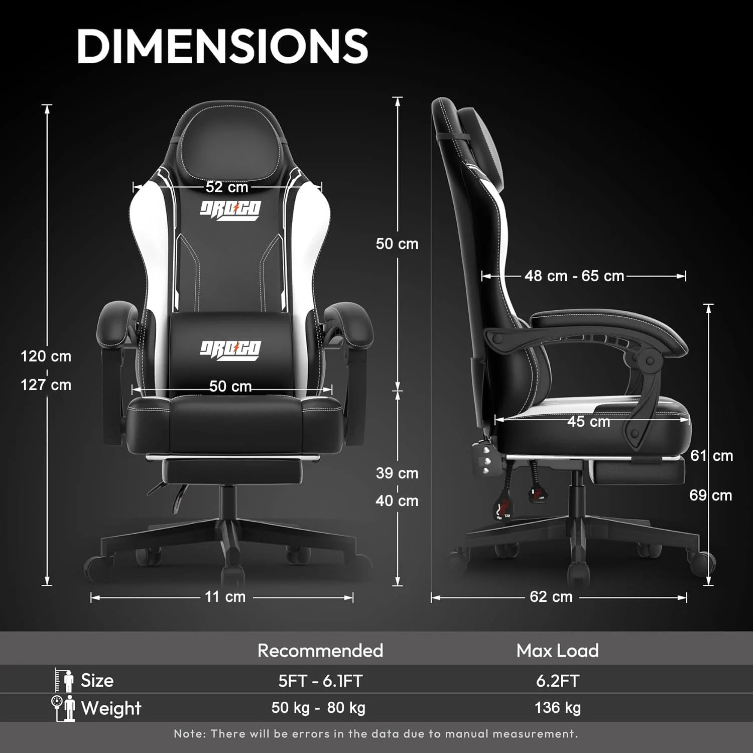 Drogo Phantom Ergonomic Gaming Chair with Premium PU Leather, Adjustable Neck