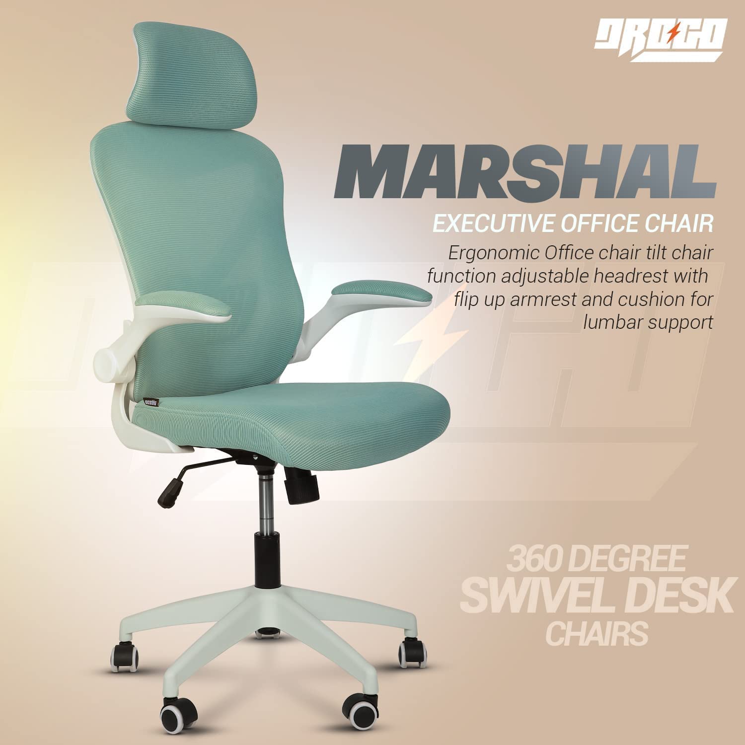 Drogo Marshal Pro Premium Ergonomic Office Chair for Work from Home, Flip-up Armrest
